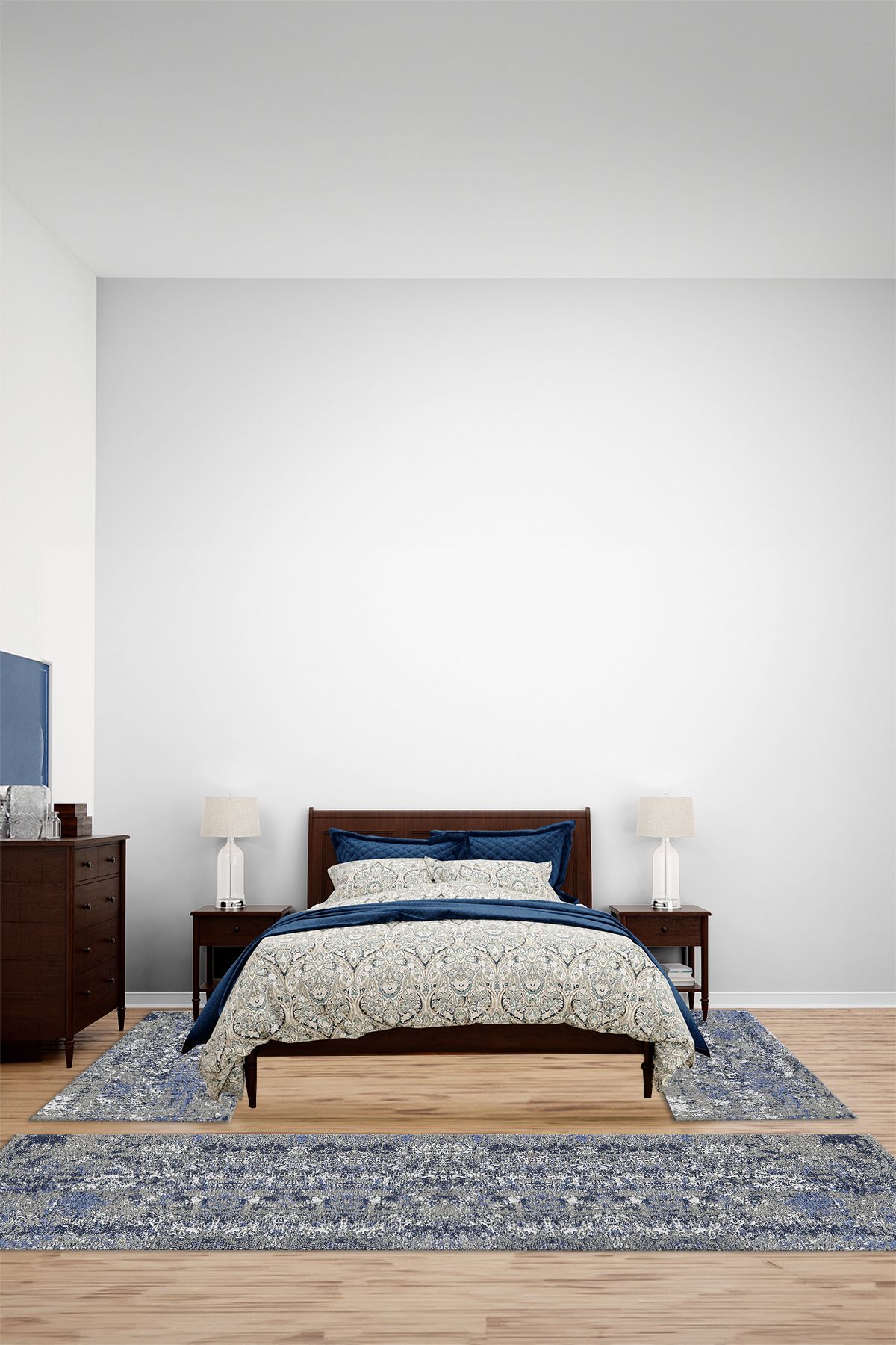 Viyana Home Dijital Kaymaz Taban Yıkanabilir Sade Renk Karışımlı Üçlü Yatak Odası Halısı, YO-SADE-143-MAVİ,