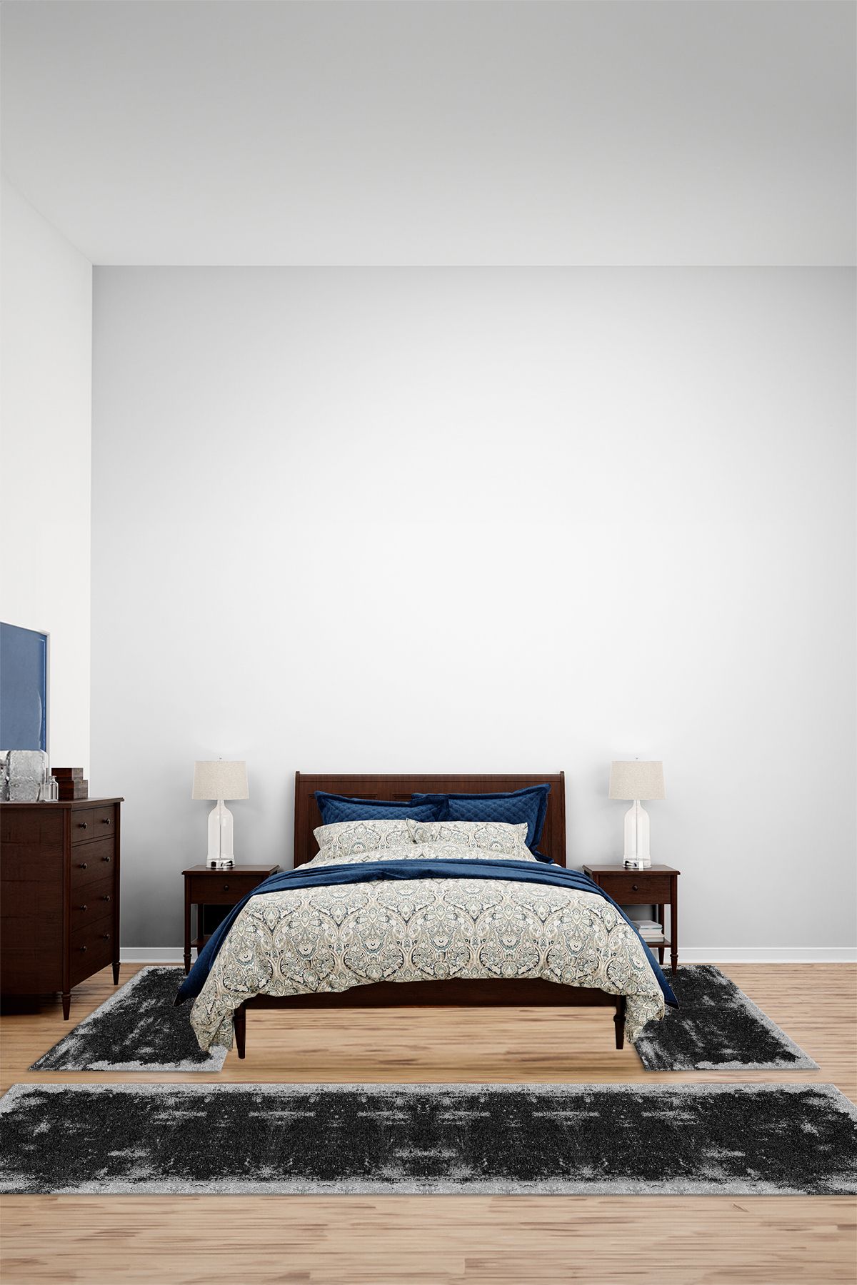 Viyana Home Dijital Kaymaz Taban Yıkanabilir Sade Vektörel Desenli Üçlü Yatak Odası Halısı, YO-SADE-118-SİYAH,
