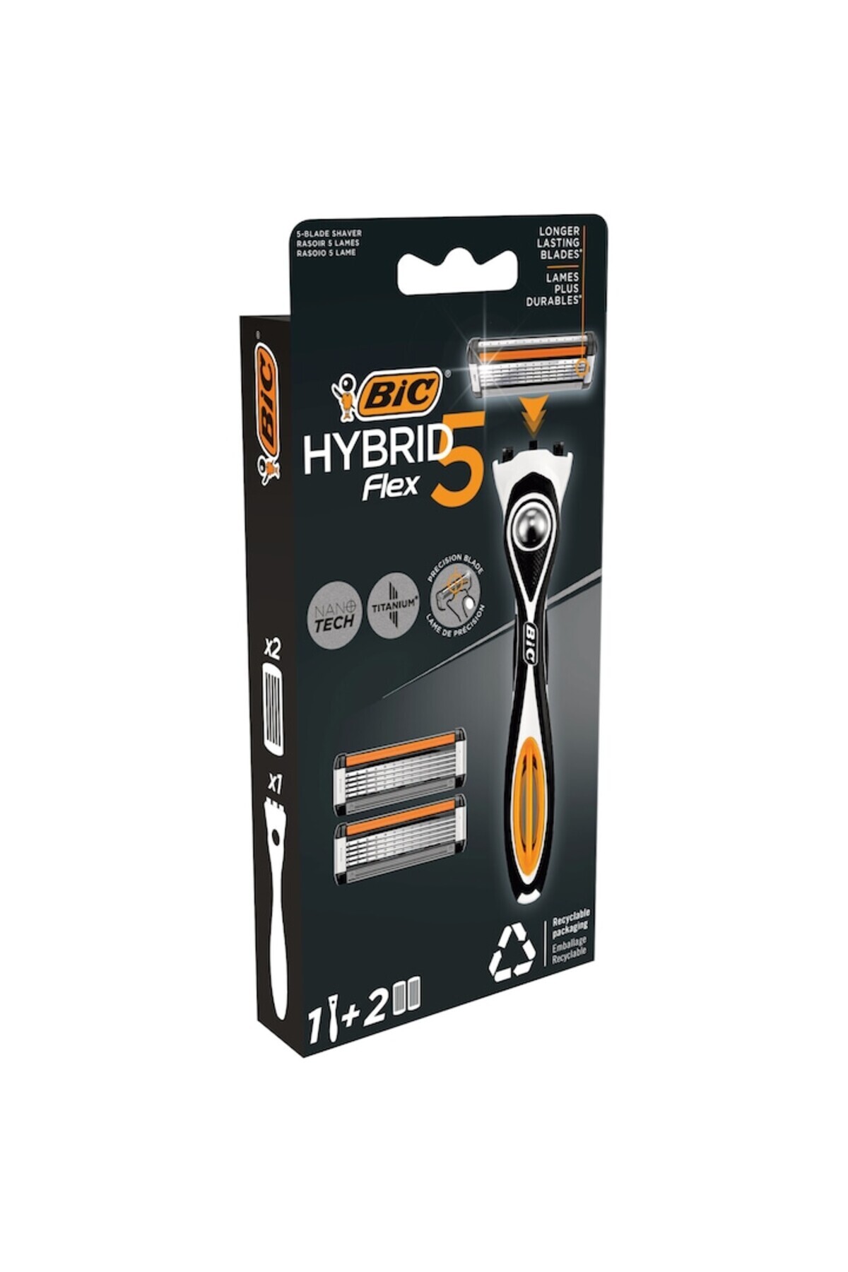 Bic-BIC Hybrid 5 Flex Razor with 5 Blades - 1 Handle + 2 Refill Cartridges 3