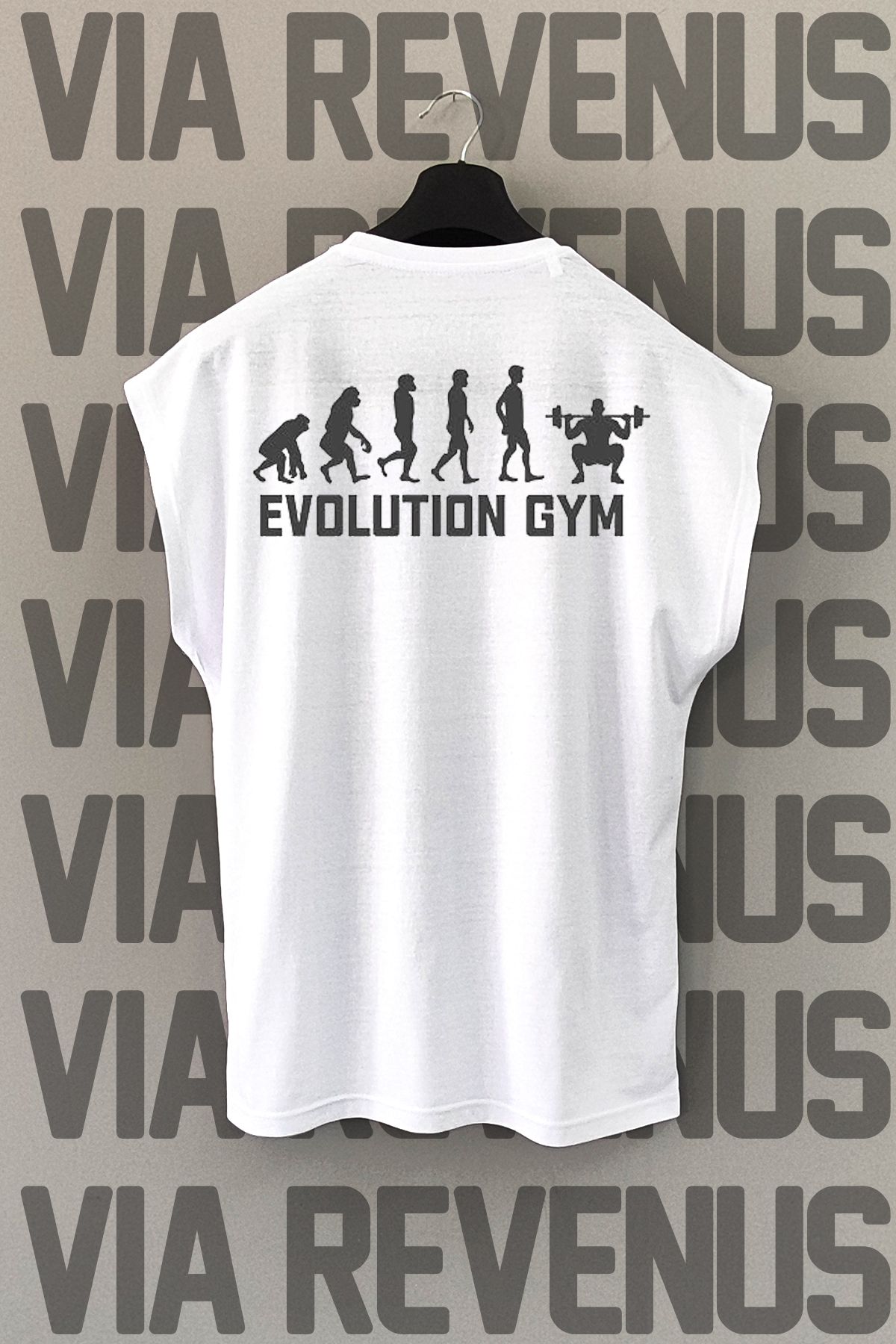 Vordevia Evolutuion Gym Sırt Baskılı Sıfır Kollu Bisiklet Yaka Spor Tshirt