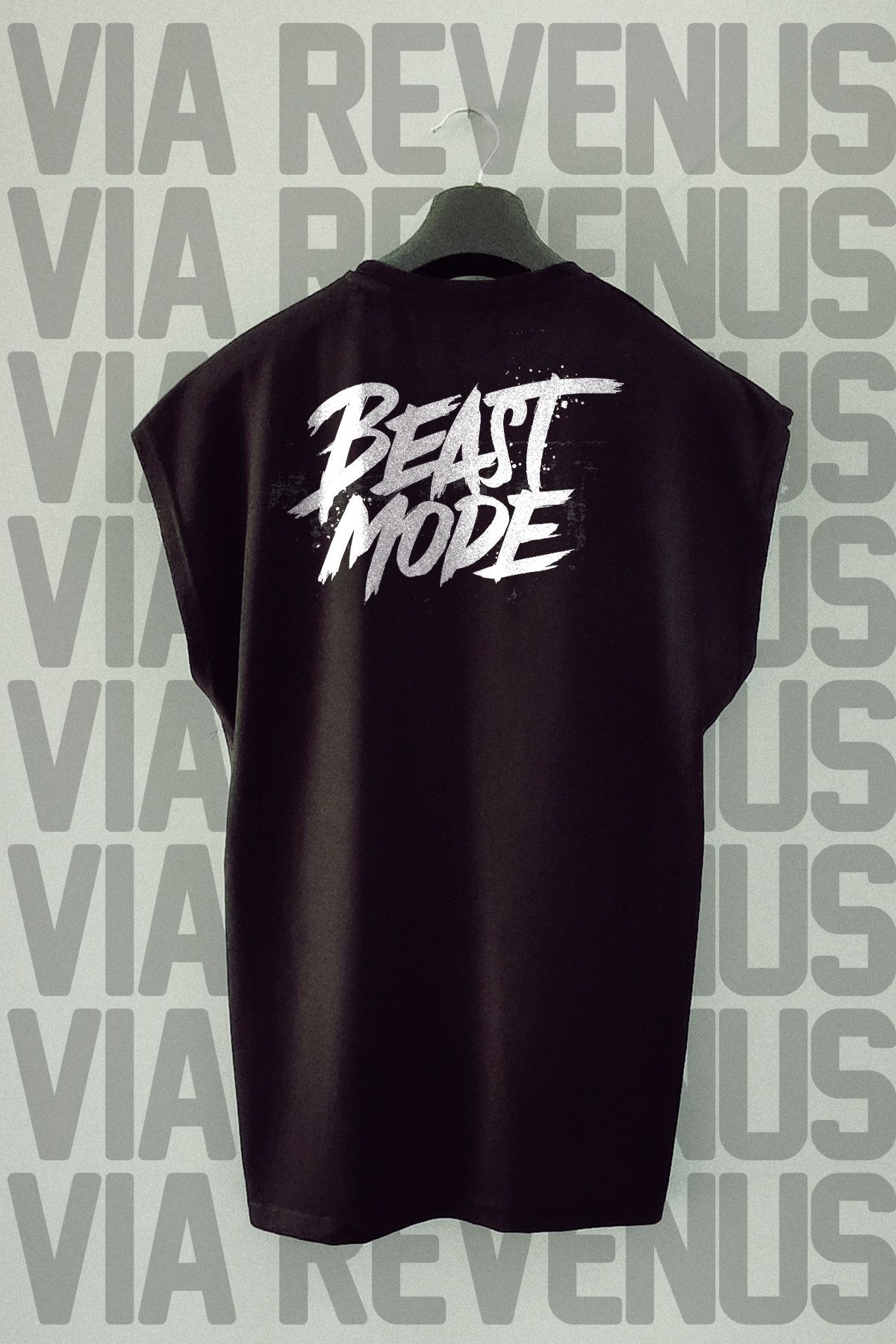 Vordevia Beast Mode Sırt Baskılı Sıfır Kollu Bisiklet Yaka Spor Tshirt