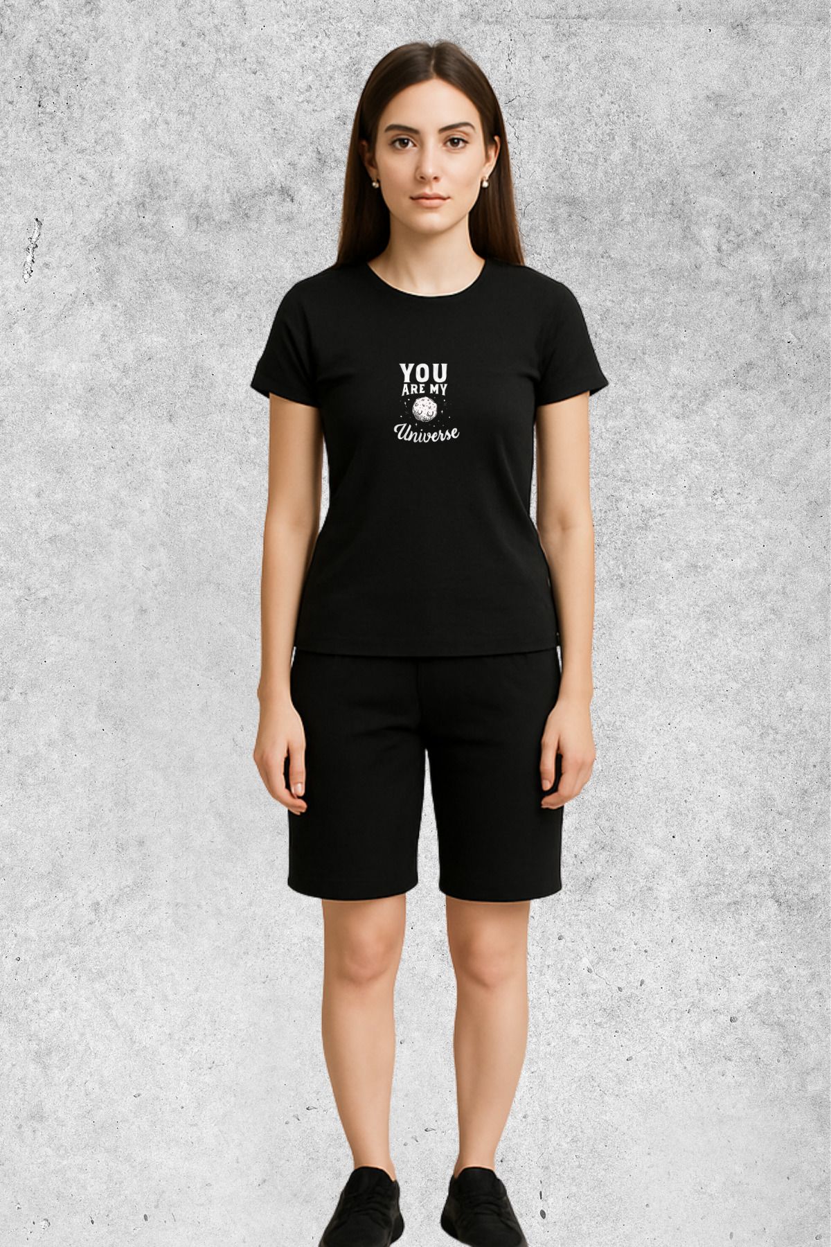 MOLICO Basic unisex sıfır yaka kısa kollu MY UNİVERSE BASKILI TSHİRT