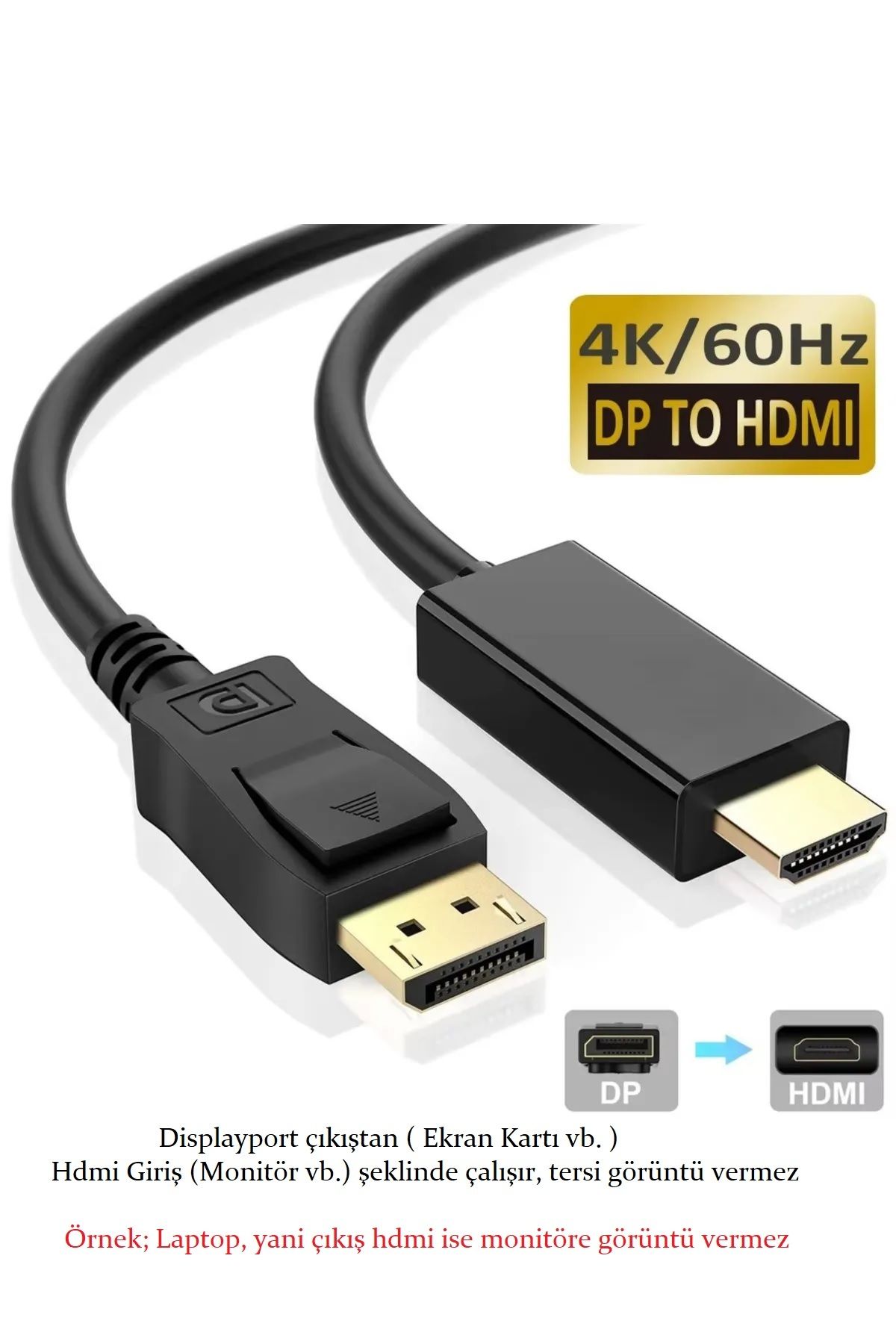 SHOW PRiME Displayport To HDMi Çevirici Kablo - Display Port Dp To HDMi Kablo 4K Hdr