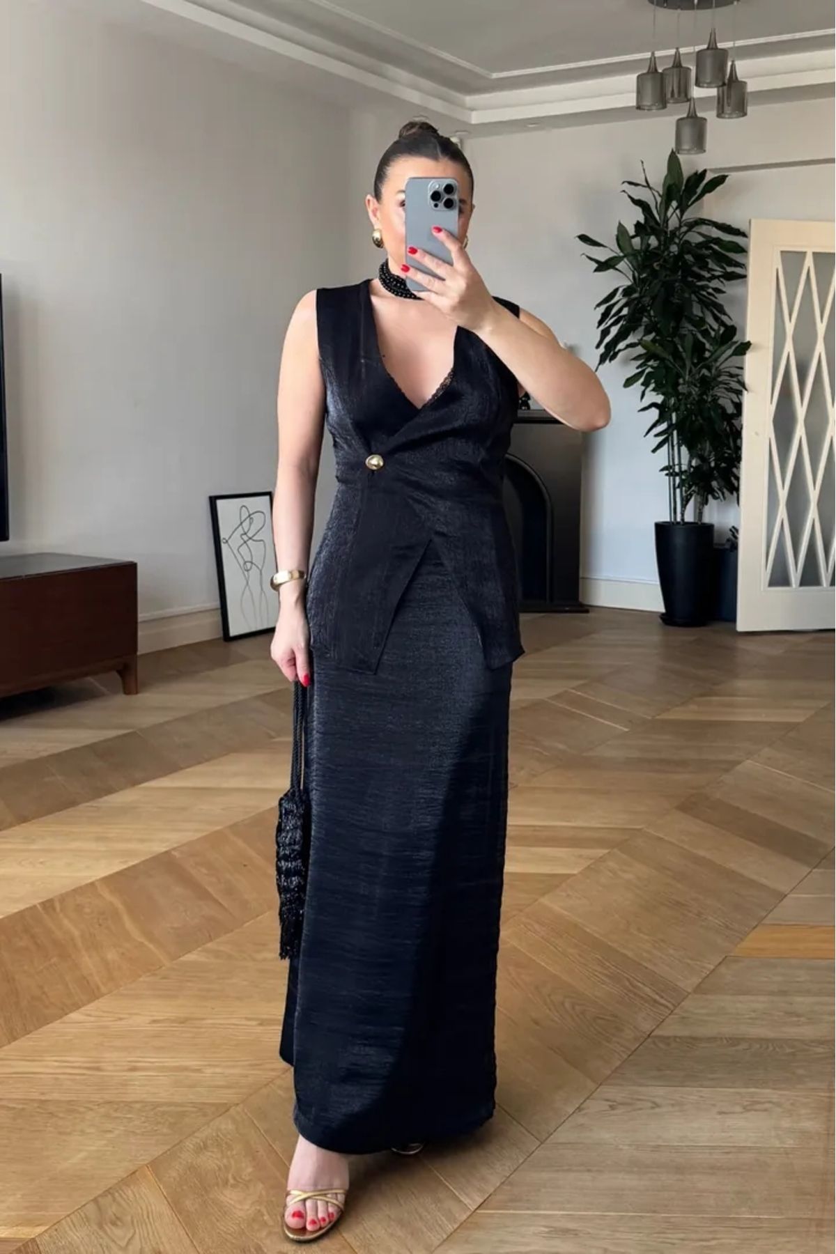 Tuba Butik Kruvaze Yelek Etek Kadın Takım