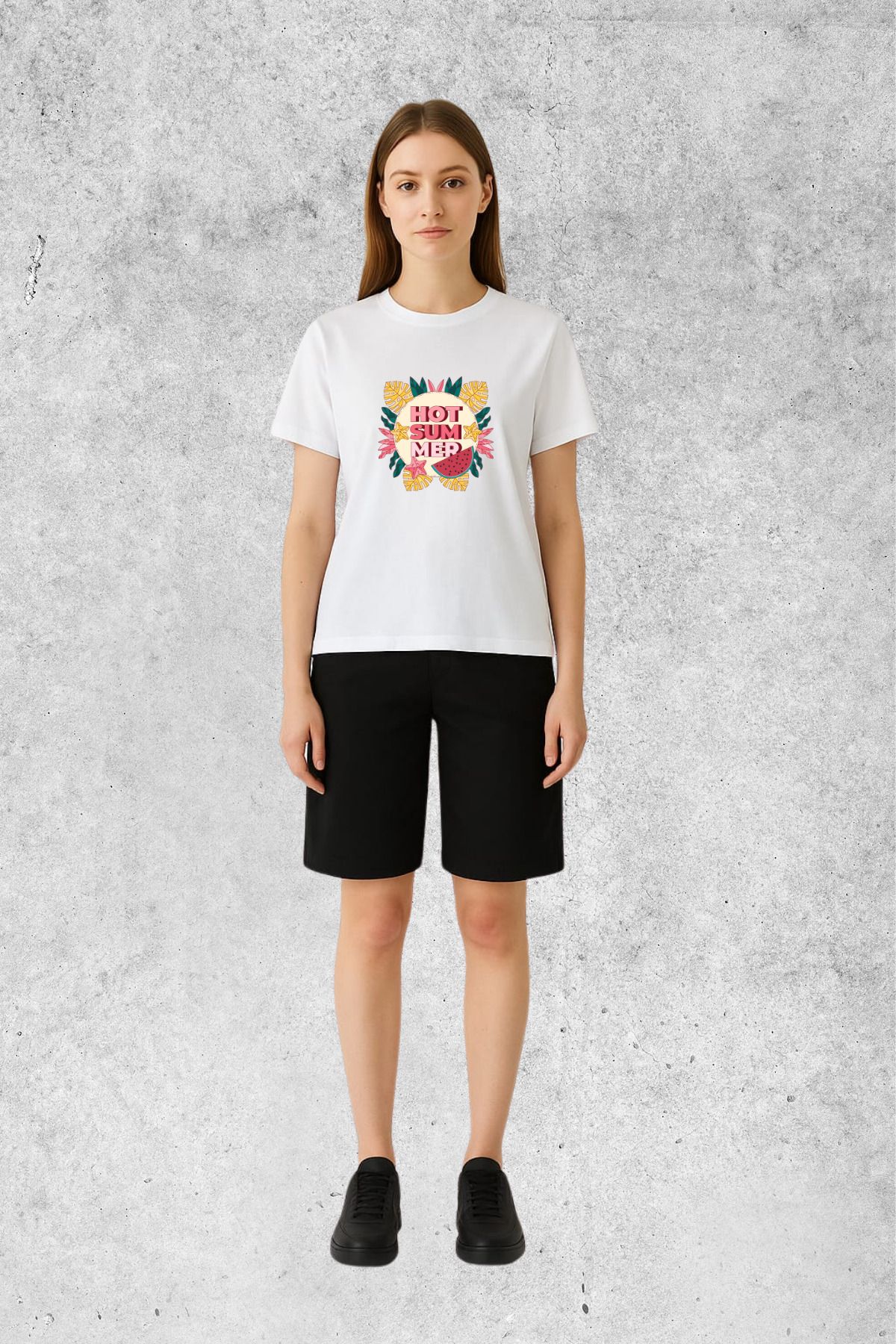 MOLICO Basic unisex sıfır yaka kısa kollu HOT SUMMER BASKILI TSHİRT