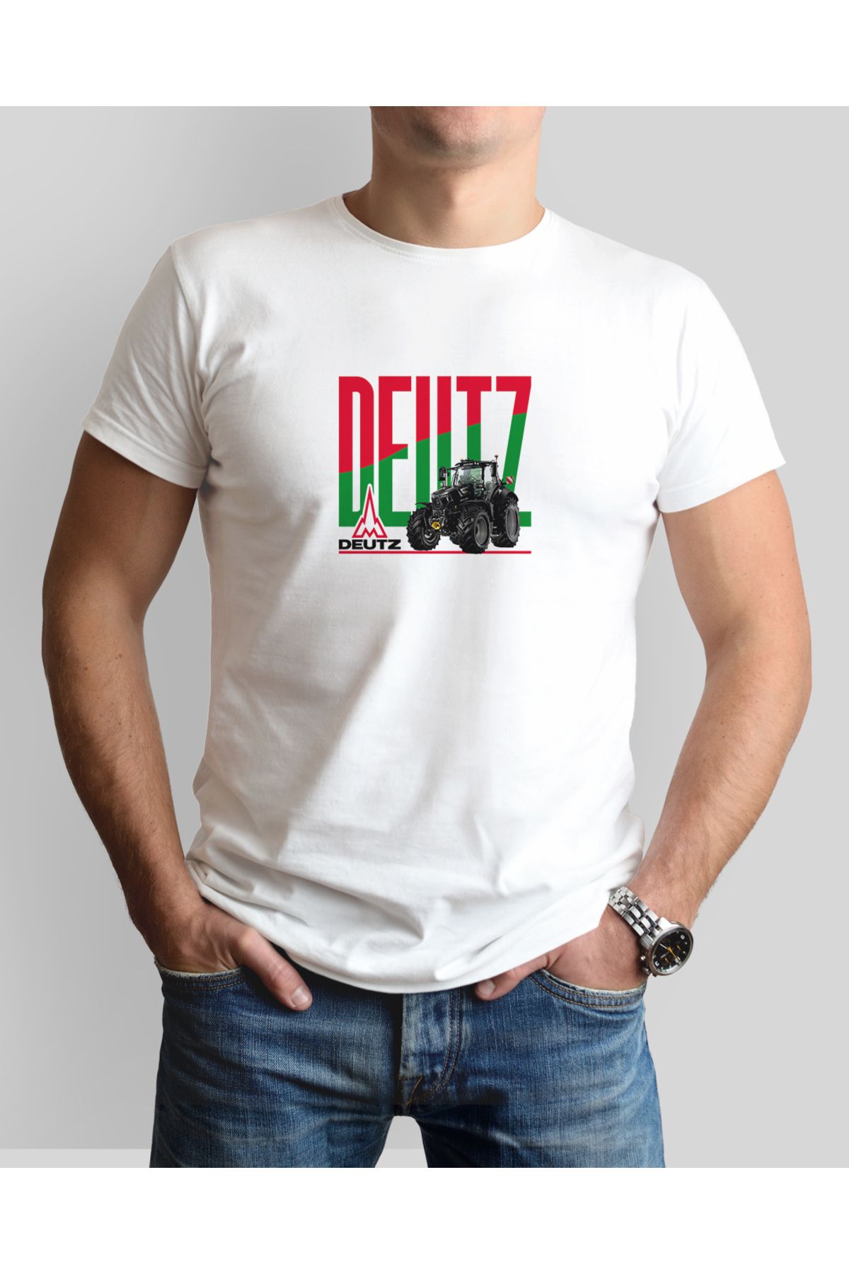 ONUR KANGAL Deutz Traktör Baskılı Sıfır Yaka Premium Tişört -TM2056