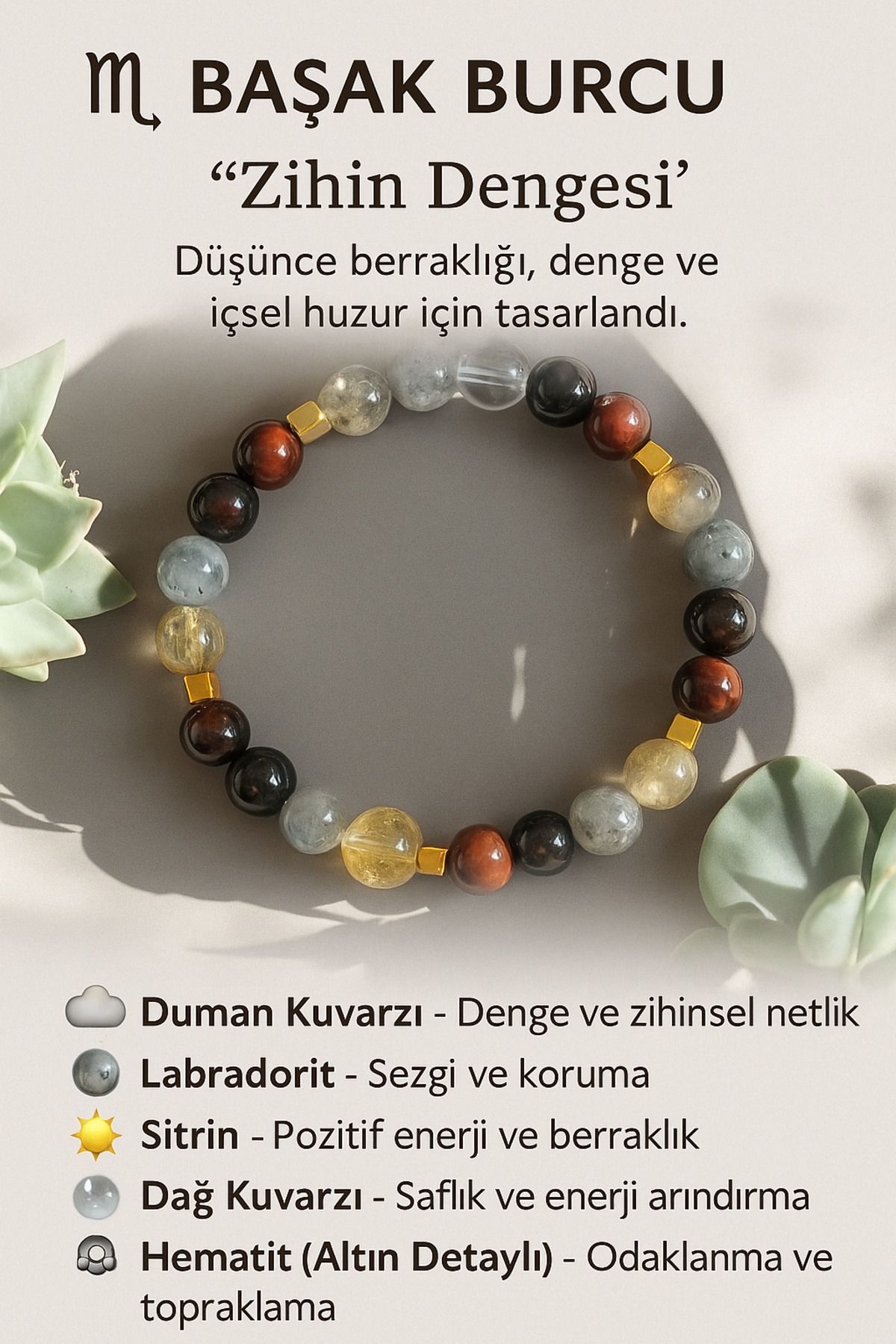 Thorparacord Başak Burcu Doğal Taş Bileklik – Zihin Dengesi, Huzur | Astara