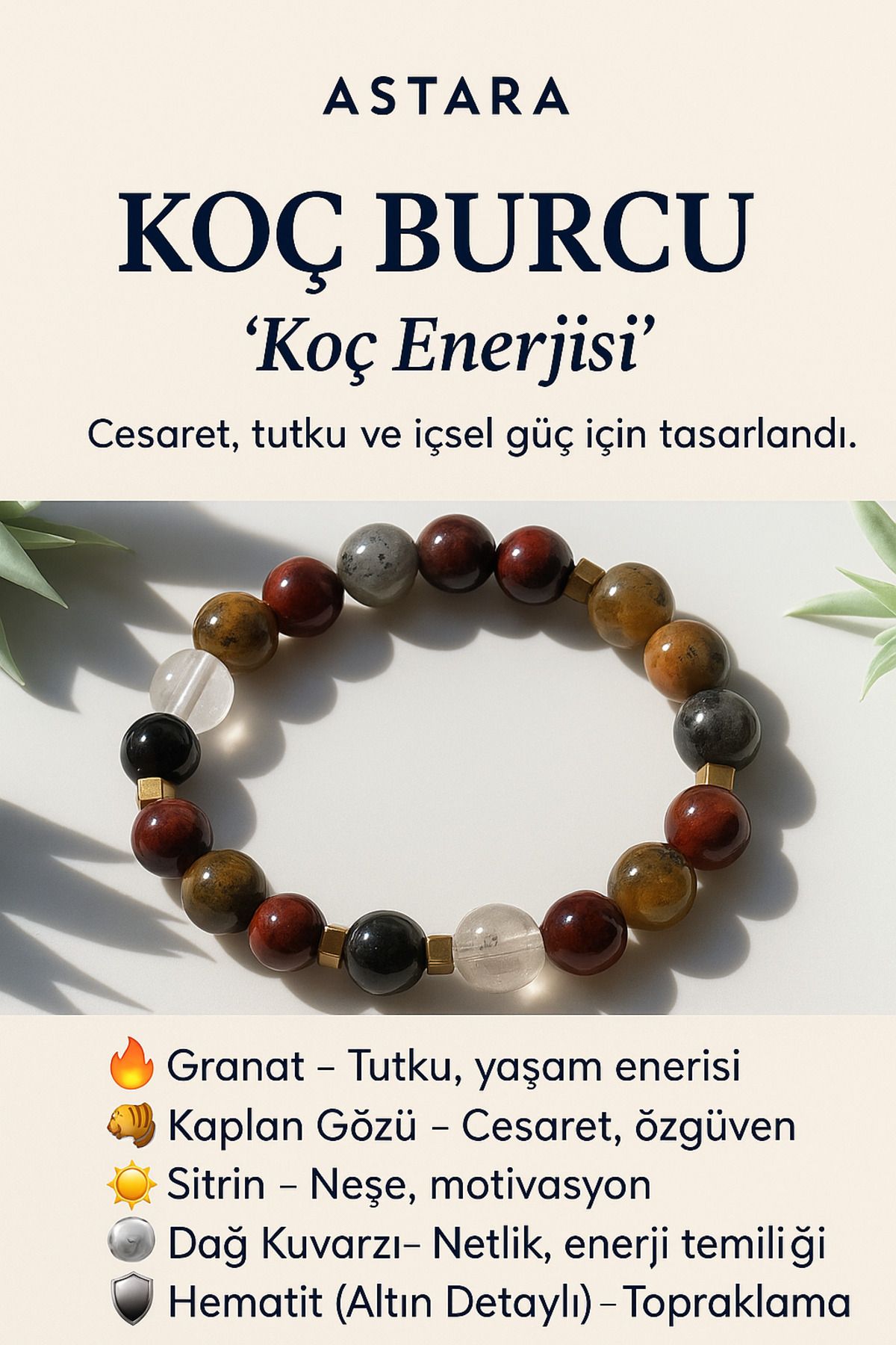 Thorparacord Koç Burcu Doğal Taş Bileklik – Enerji, Cesaret, Koruma | Astara