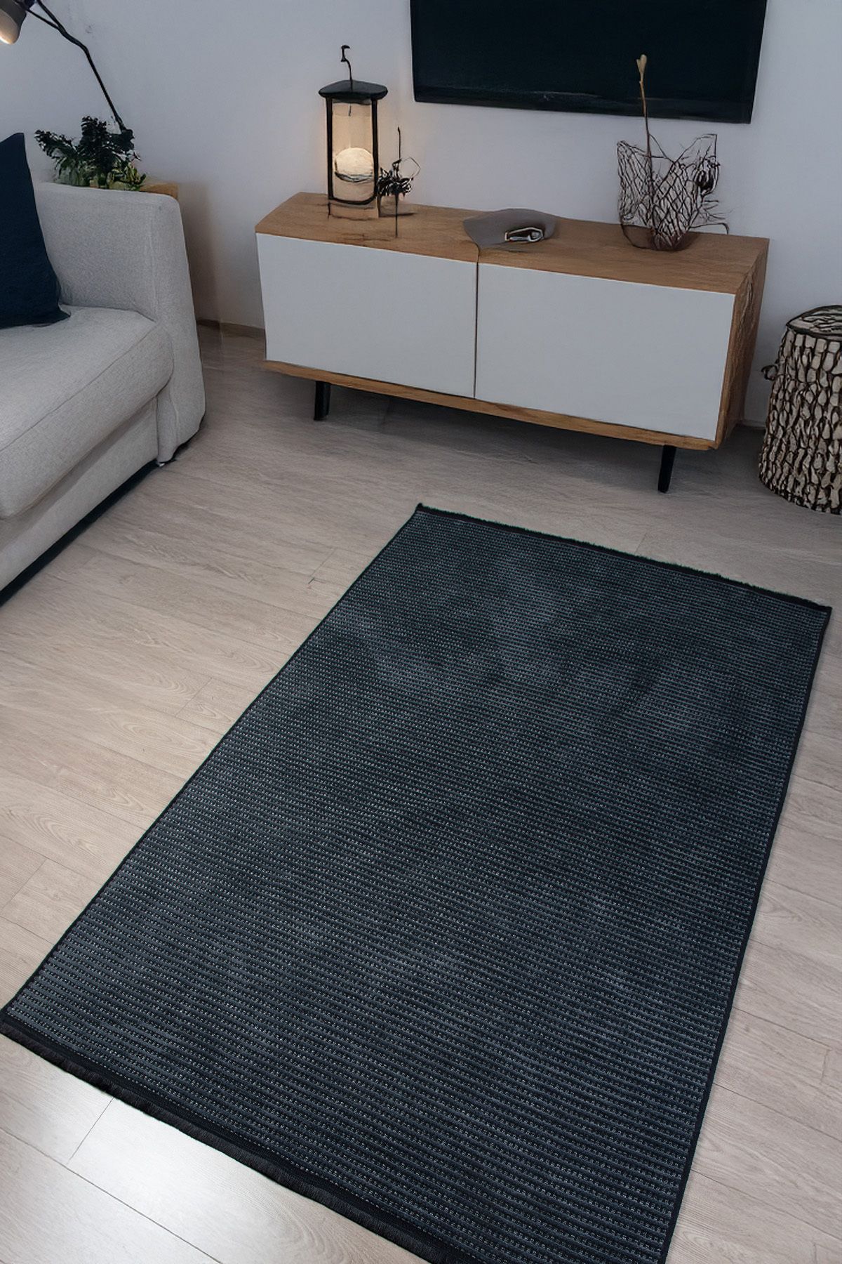 Casa Deluxe Home Şönil Halı Pamuk Dokuma Yazlık Yıkanabilir Kaymaz Modern Desen Genç Odası Antrasit