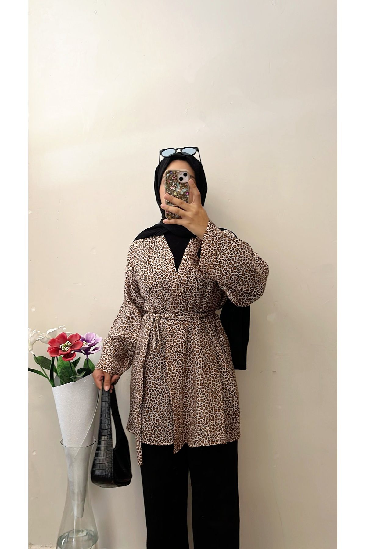 DİLEKBUTİK-Leopard Linen Summer Kimono 1