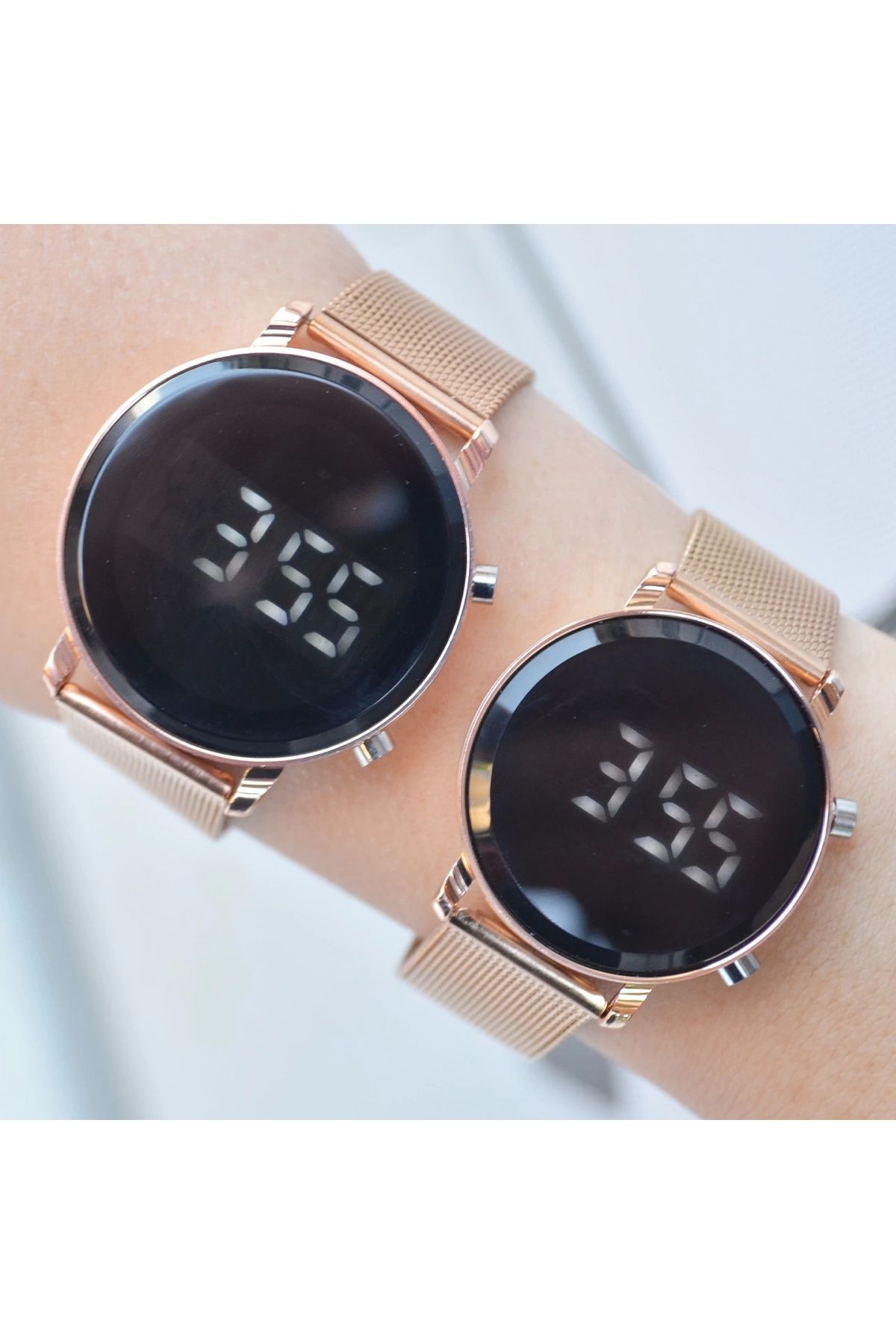 Spectrum Rosegold Hasır Kordon Dijital Çift Saat Kombini 3564