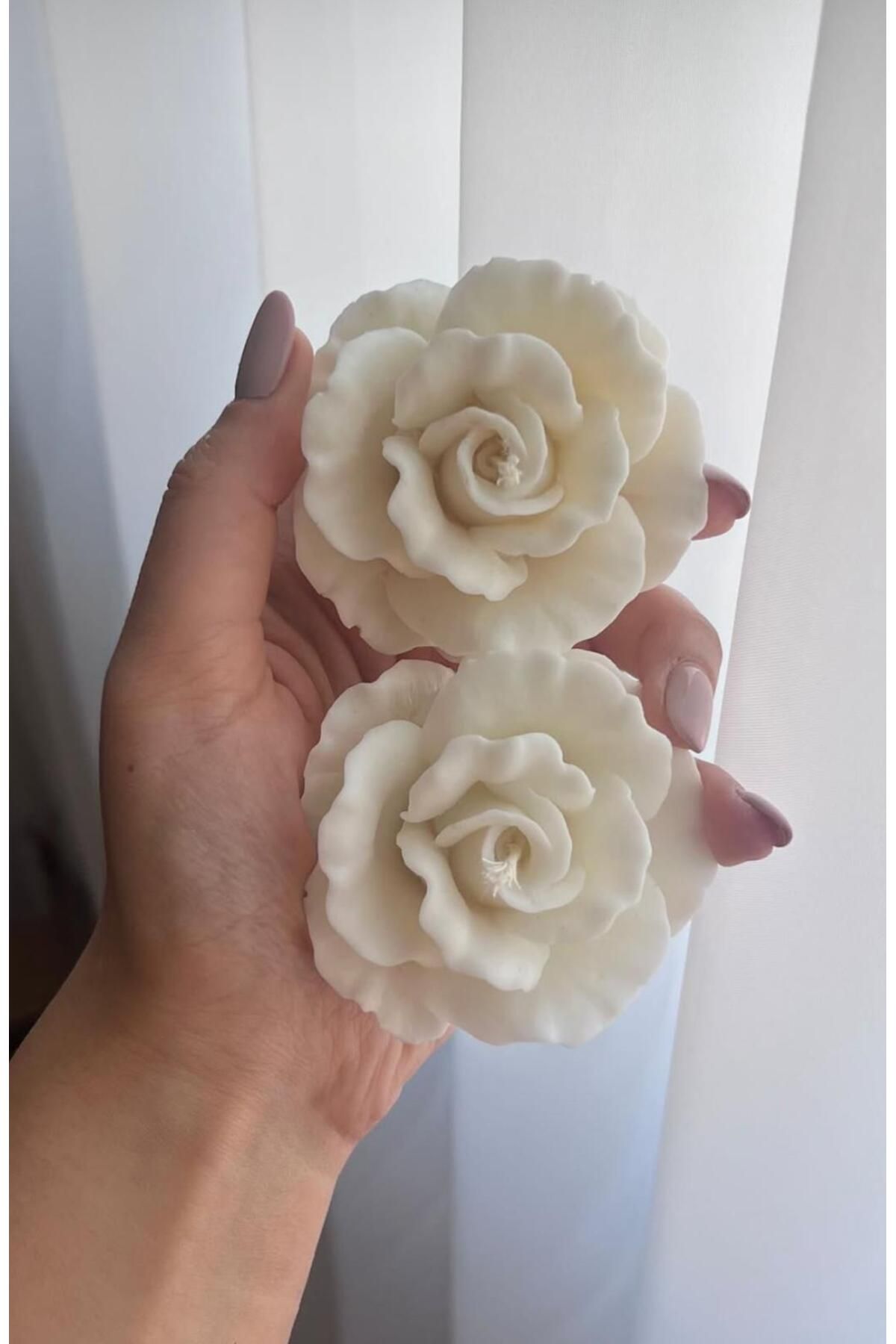 SCA CANDLE Dekoratif Mum Gül Çiçek 3 Lü Kırık Beyaz
