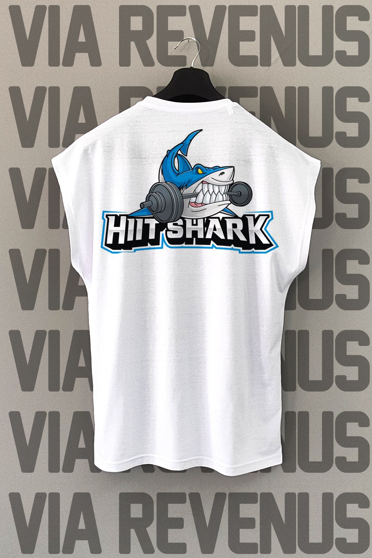 Vordevia Hiit Shark Gym Sırt Baskılı Sıfır Kollu Bisiklet Yaka Spor Tshirt
