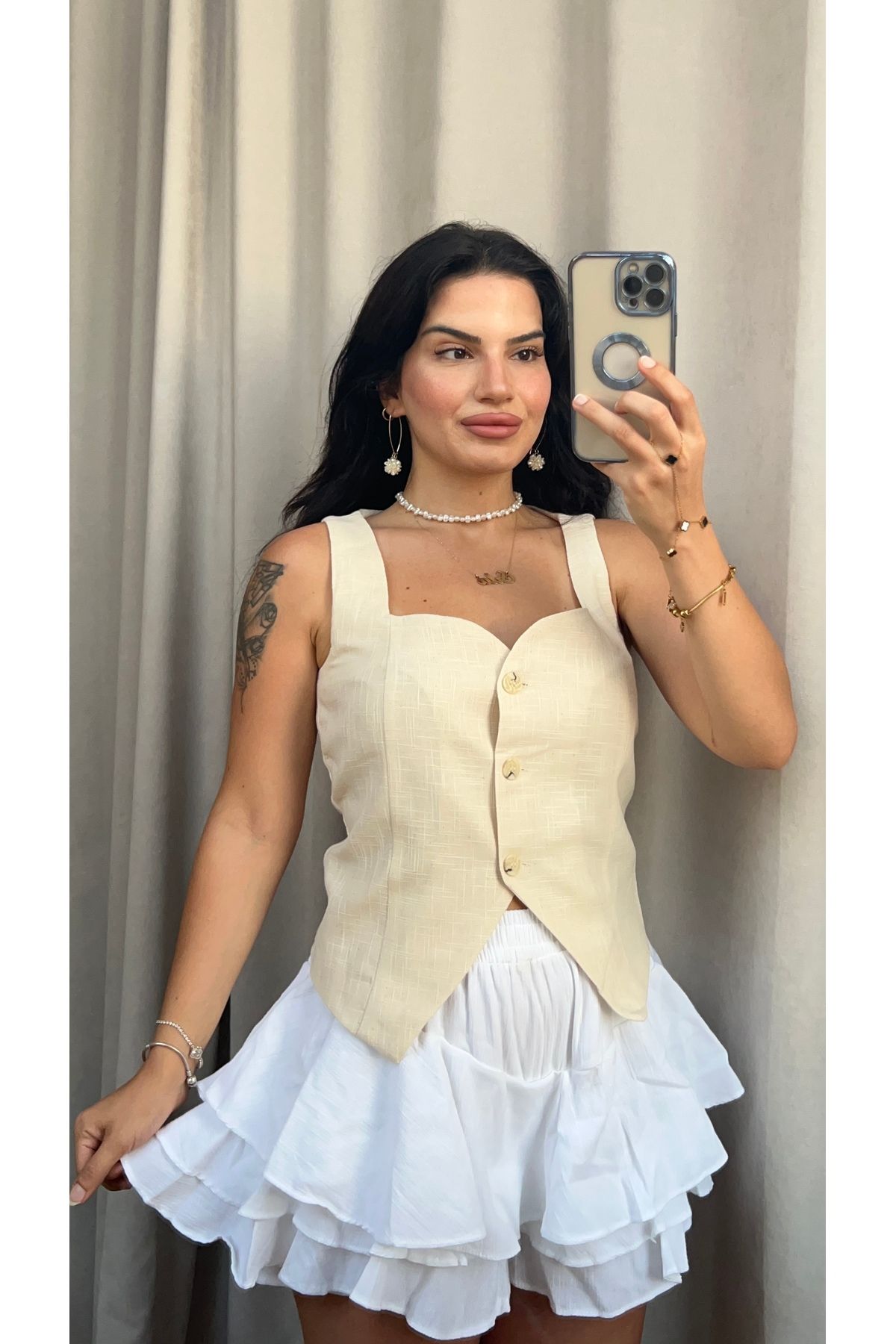 Butik TAŞ KETEN DÜĞMELİ YELEK