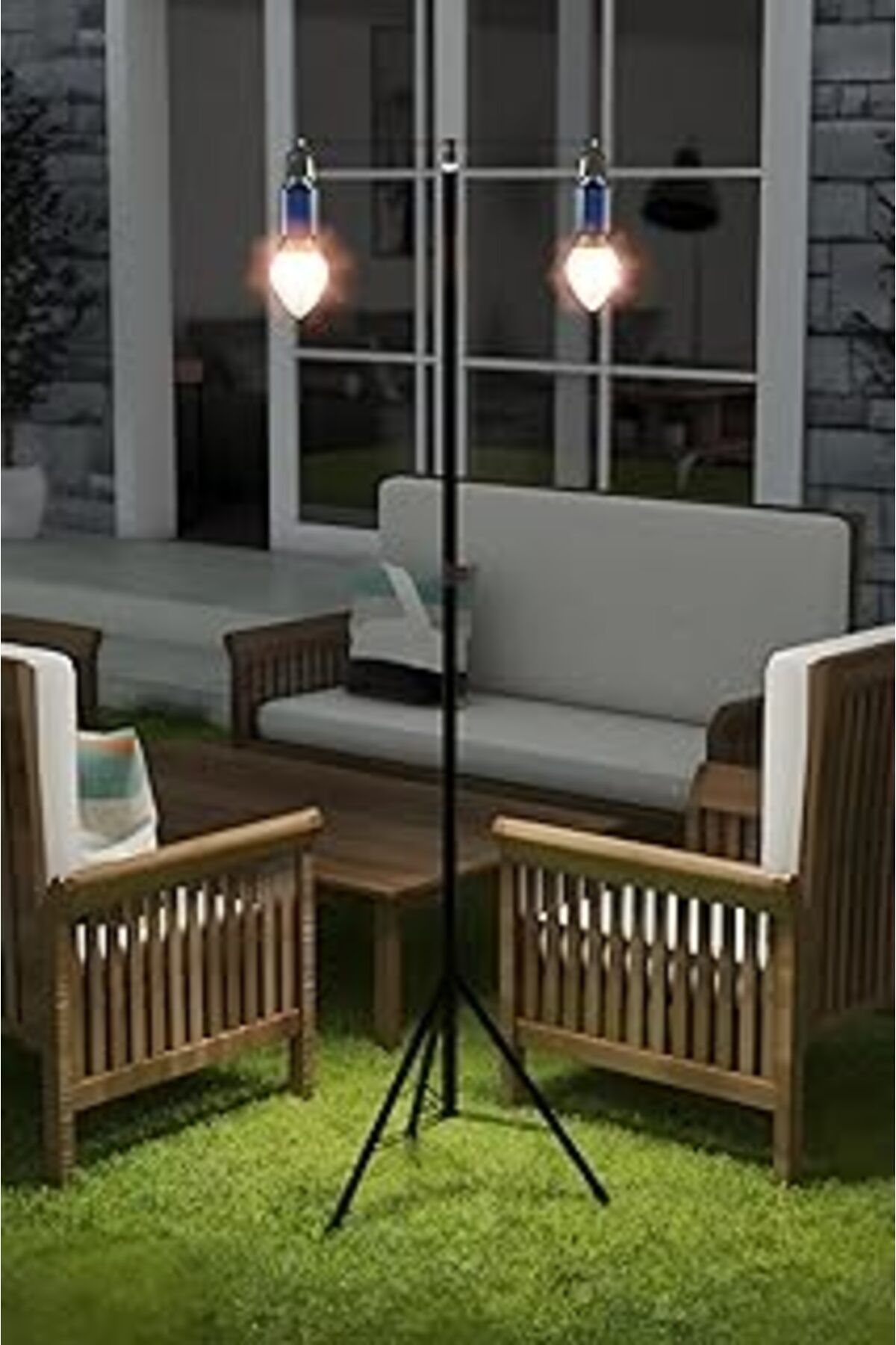 Mu Art Ahşap Kyrotech 2 Lambalı, Askılı, 3 Modlu, Şarjlı, Led Solar Güneş Enerjili, 2 Mt Metal Standli, Su Geçir