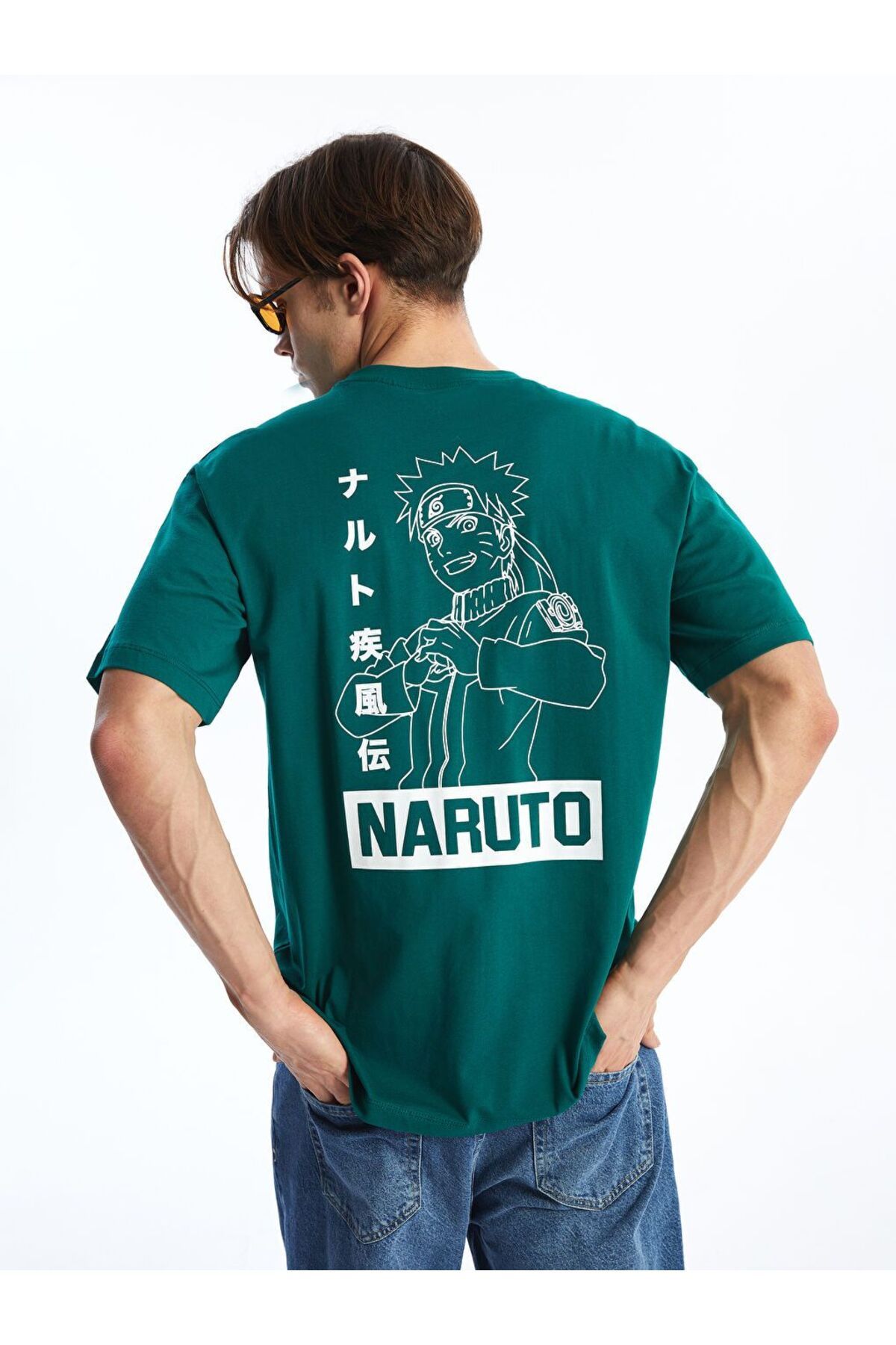 LC Waikiki Yeşil Bisiklet Yaka Kısa Kollu Naruto Baskılı Penye Erkek Tişört