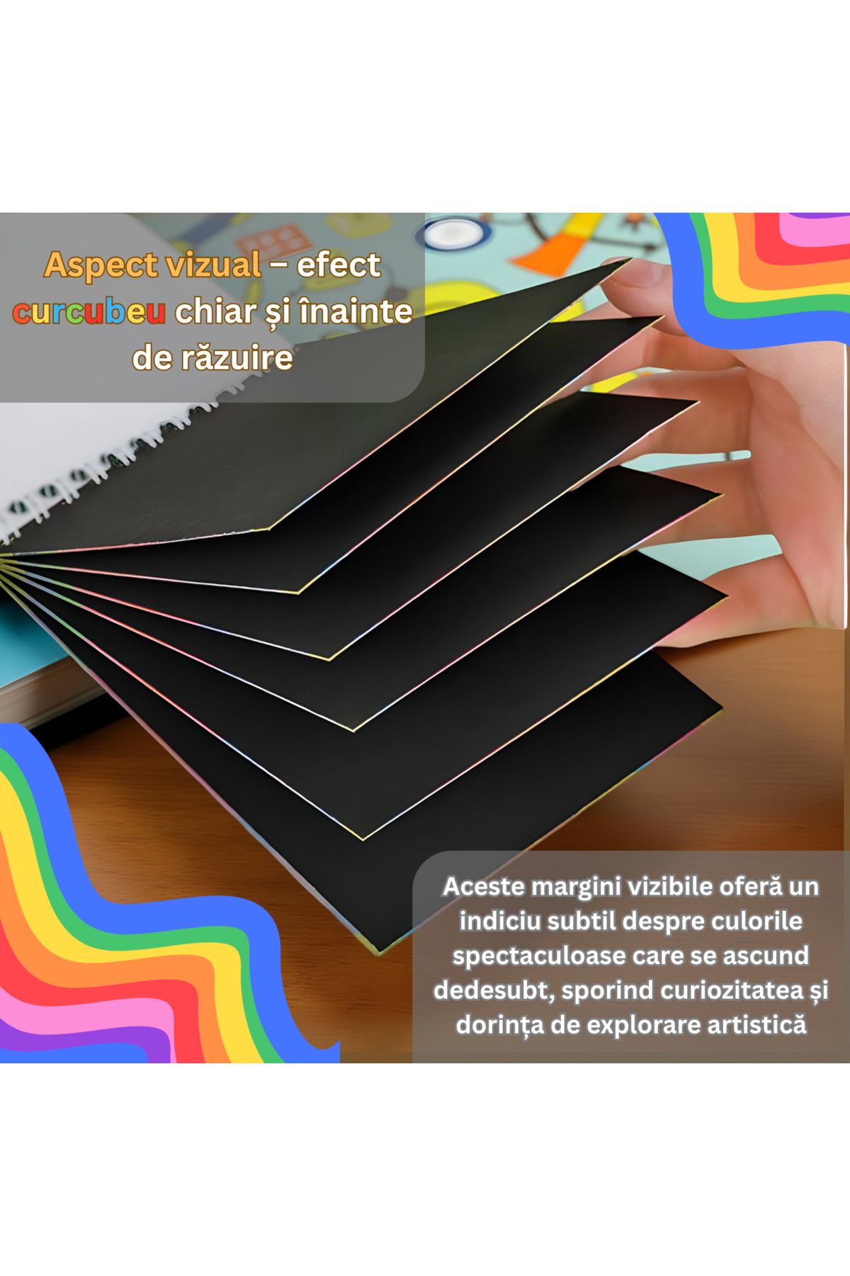 Tim-Set of 4 notebooks with scratch-off pages, Magic Scratch, 10 Pages, Rainbow, Wooden Pencil, Black Cards 3