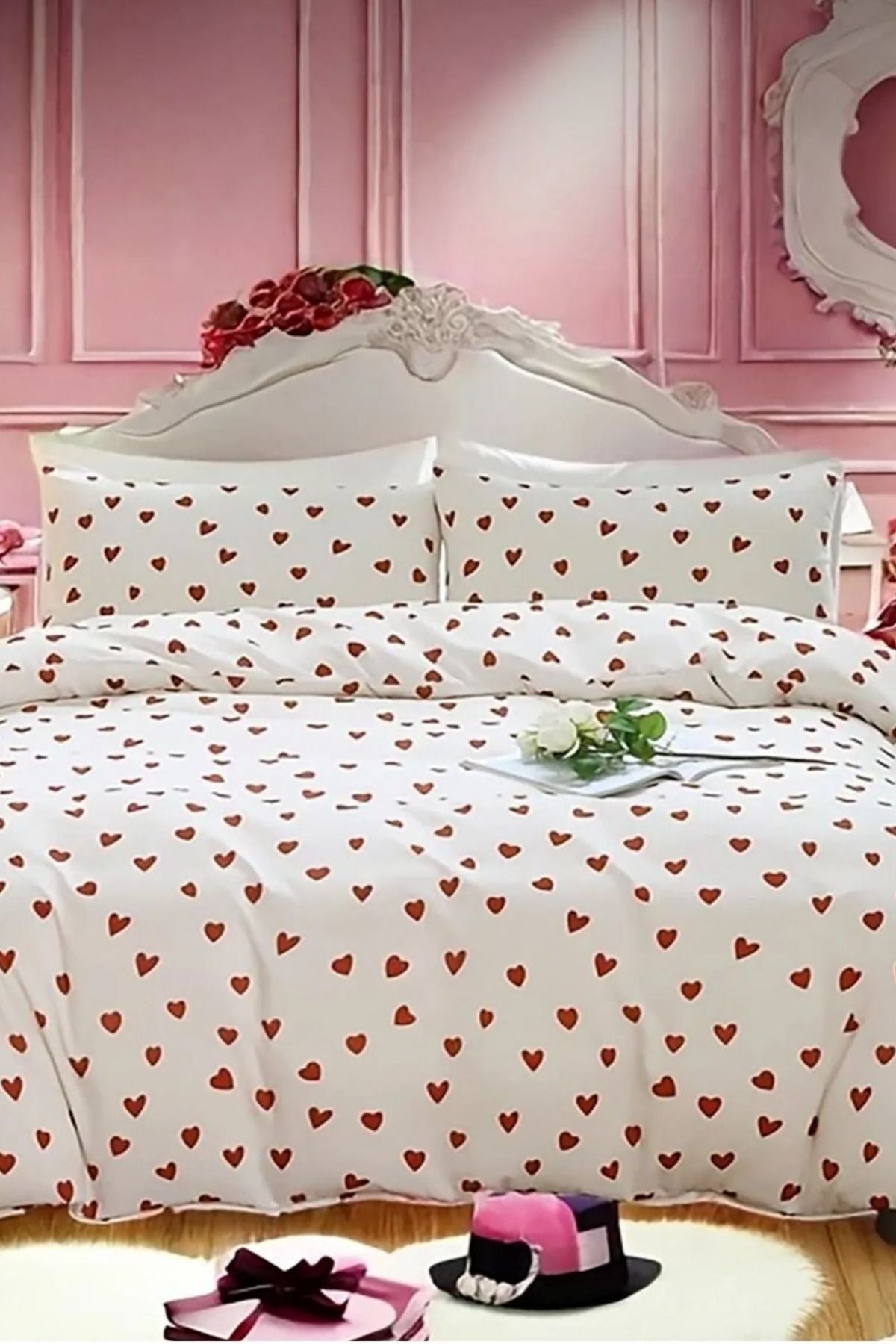 Sheri Home Love Çift Kişilik Nevresim Seti Pembe | Nevresim Ve Yastık Kılıfı | Çarşafsız