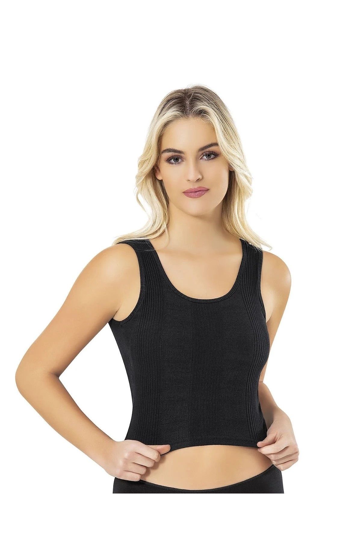 Ht Sağlık Penye Kaşkorse Çizgi Raporlu Pedli Crop Büstiyer