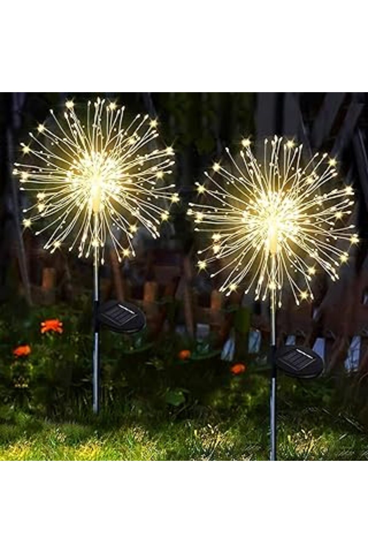 Mu Art Ahşap Robeve 2'Li 50 Tel Güneş Enerjili Bahçe Aydınlatması Solar Bahçe Dekorasyon Direk Aydınlatma Kazıkl