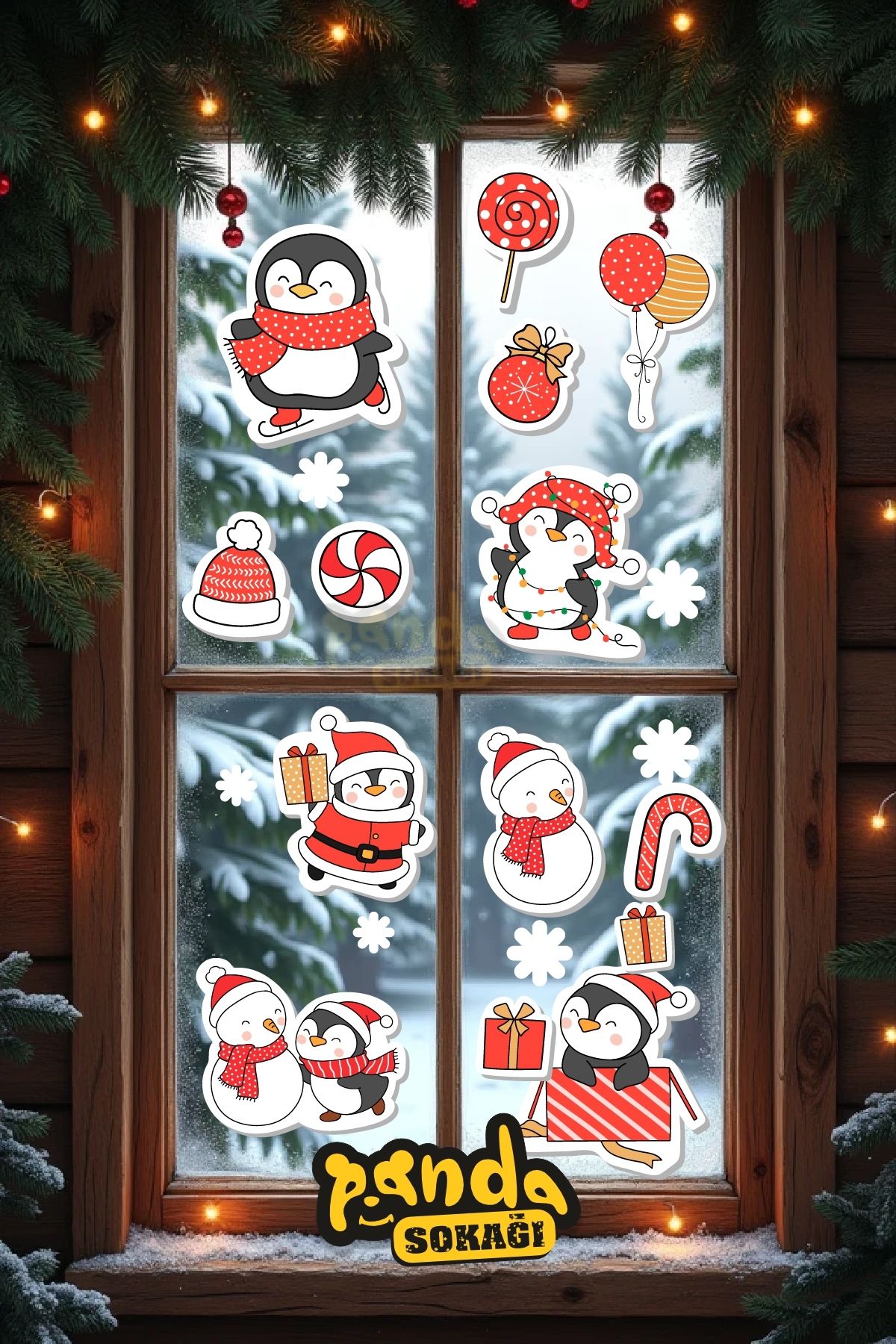 PANDA SOKAĞI Sevimli Penguenler ve Şeker Arkadaşları Yılbaşı Stickerı, Sevimli Yılbaşı Sticker
