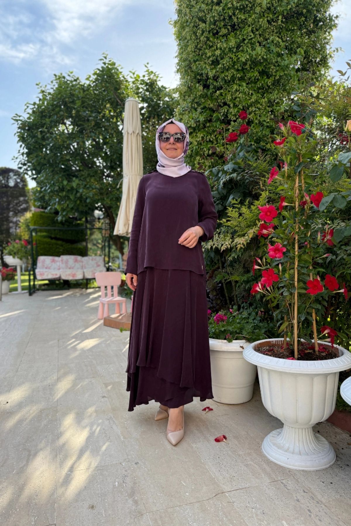 MISS DALIDA Asimetrik Kesik Cupro Etek Bordo T25Y-2009
