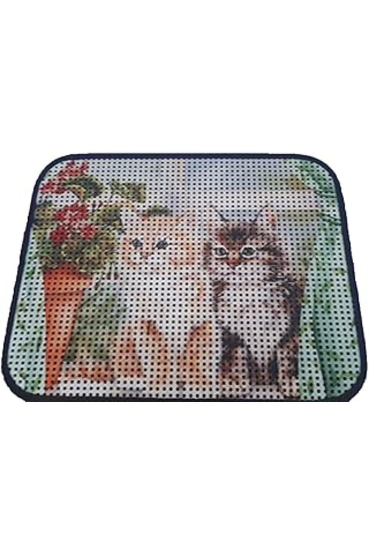 Mu Art Ahşap Miapet Elekli Desenli Kedi Tuvalet Önü Paspası 60 X 45 Cm Vazo