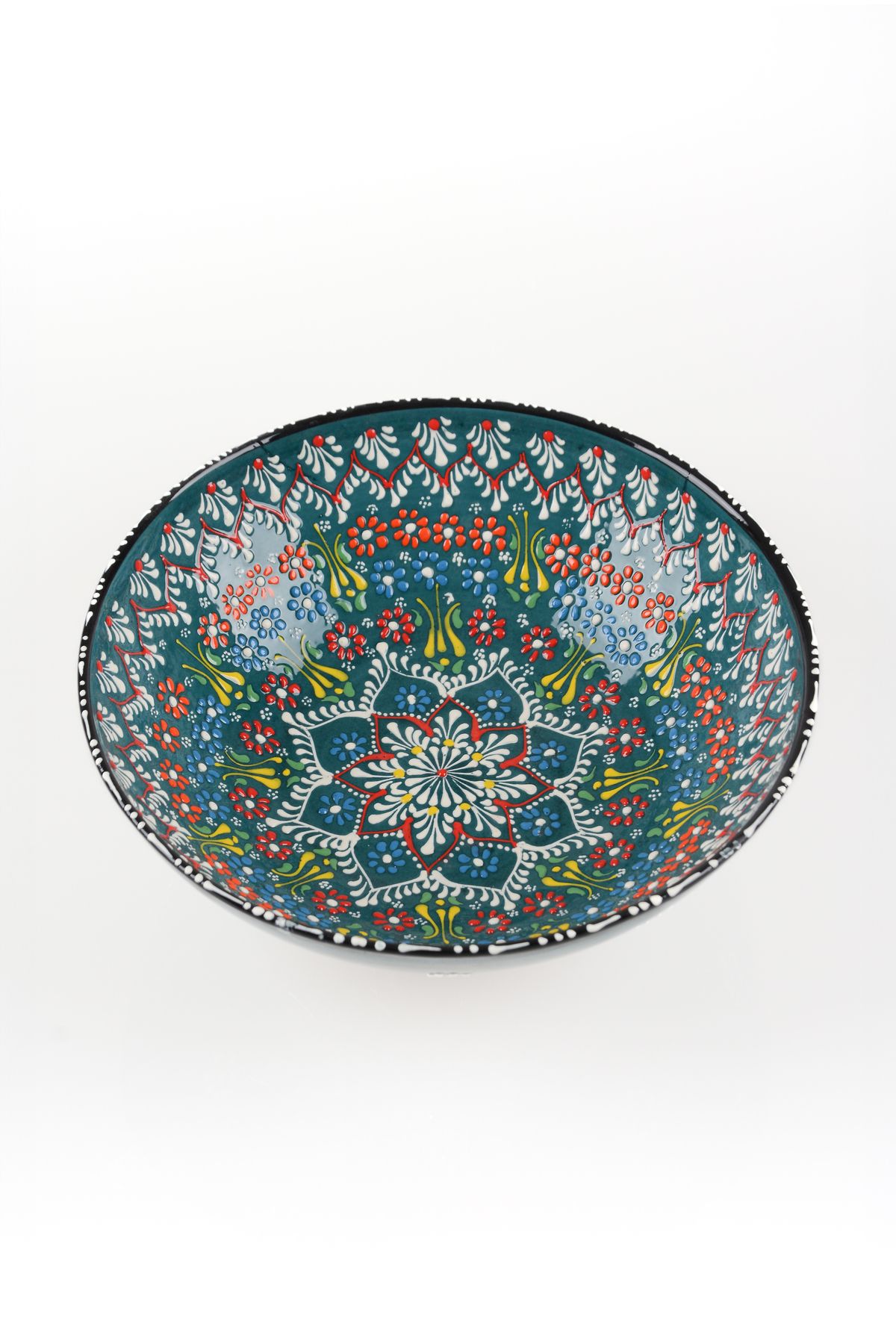 ADEN LİNA ART WORKSHOP 30 cm KOYU YEŞİL meyve kasesi Otantik Çini Desen Seramik Dantel Kase