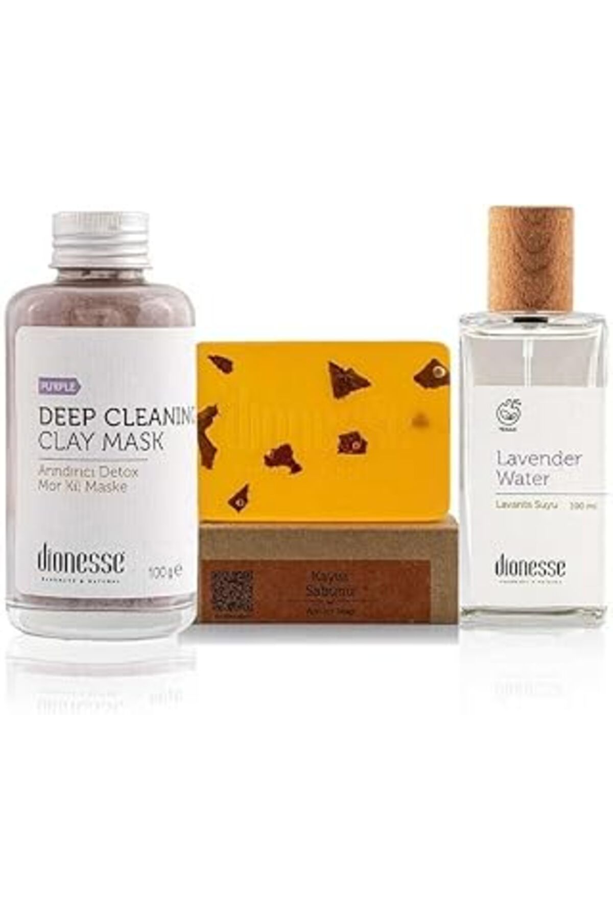 Mu Art Ahşap Dionesse Karşıtı Set - 100% Doğal Mor Kil Maske, Lavanta Suyu Ve Kayısı Sabun