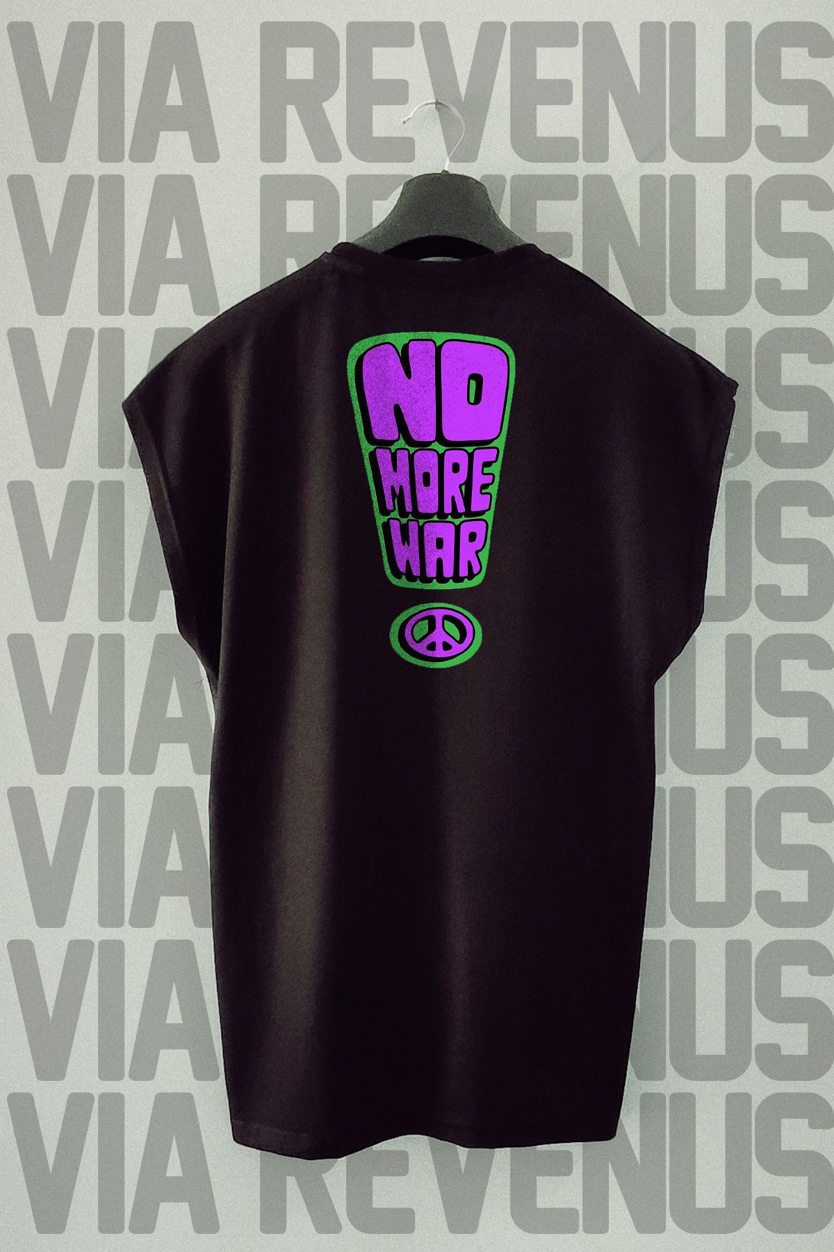 Vordevia No More War Sırt Baskılı Sıfır Kollu Bisiklet Yaka Spor Tshirt