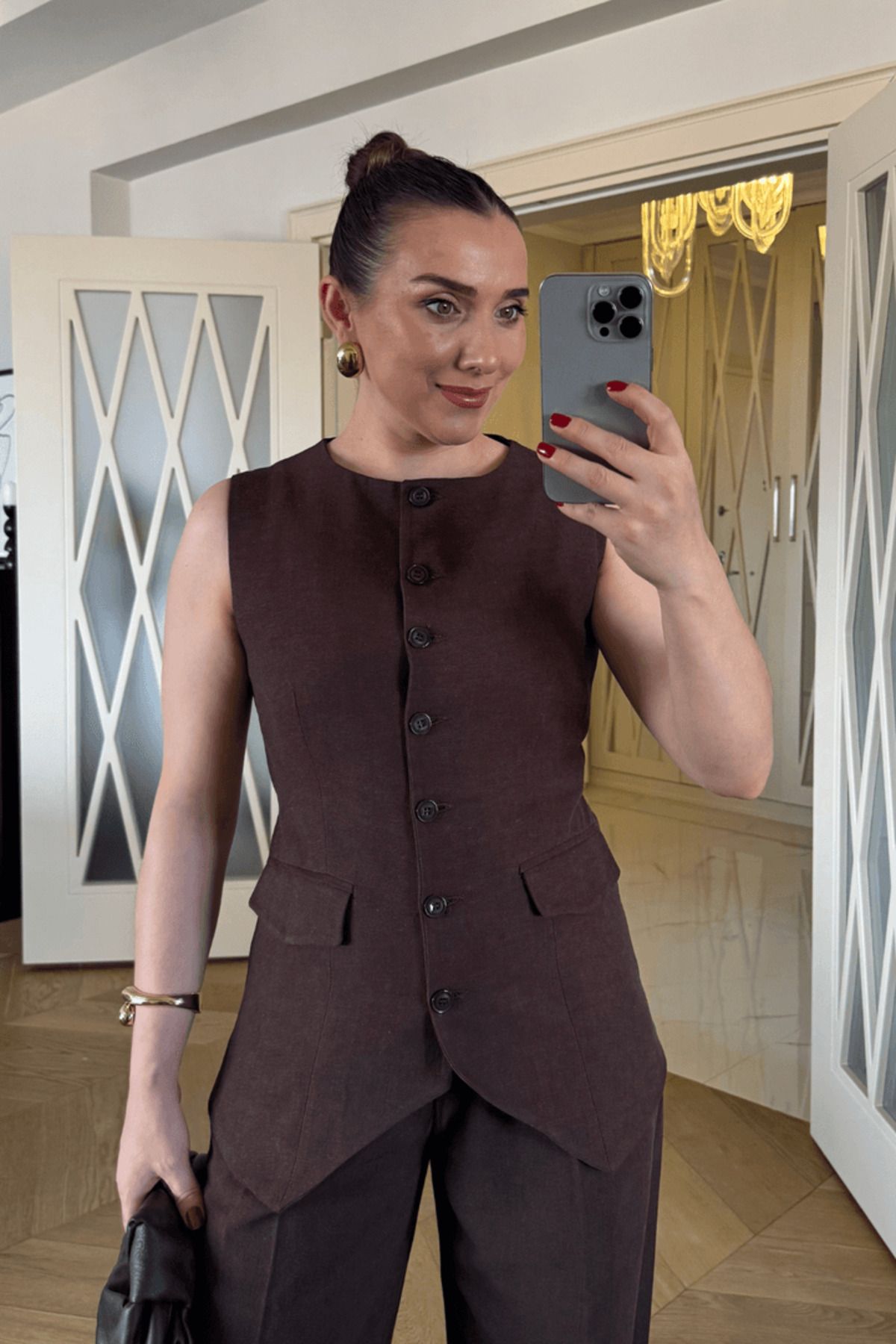 Tuba Butik Bisiklet Yaka Keten Karışımlı Kadın Yelek