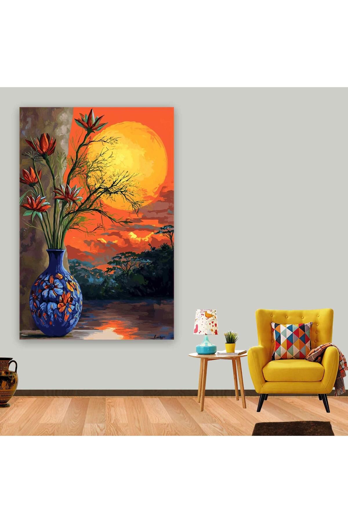 Ritmo Canvas Gün Batımı ve Çiçekler Kanvas Tablo