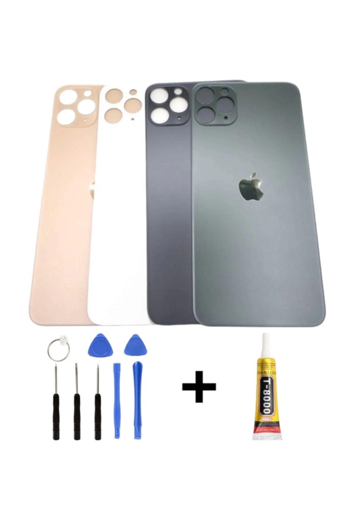 shop iPhone 11 Arka Kapak Pil Kapağı Cam Ürün + yapıştırıcı BEYAZ-SİYAH-KIRMIZI-MOR-SARI-YEŞİL-MAVİ