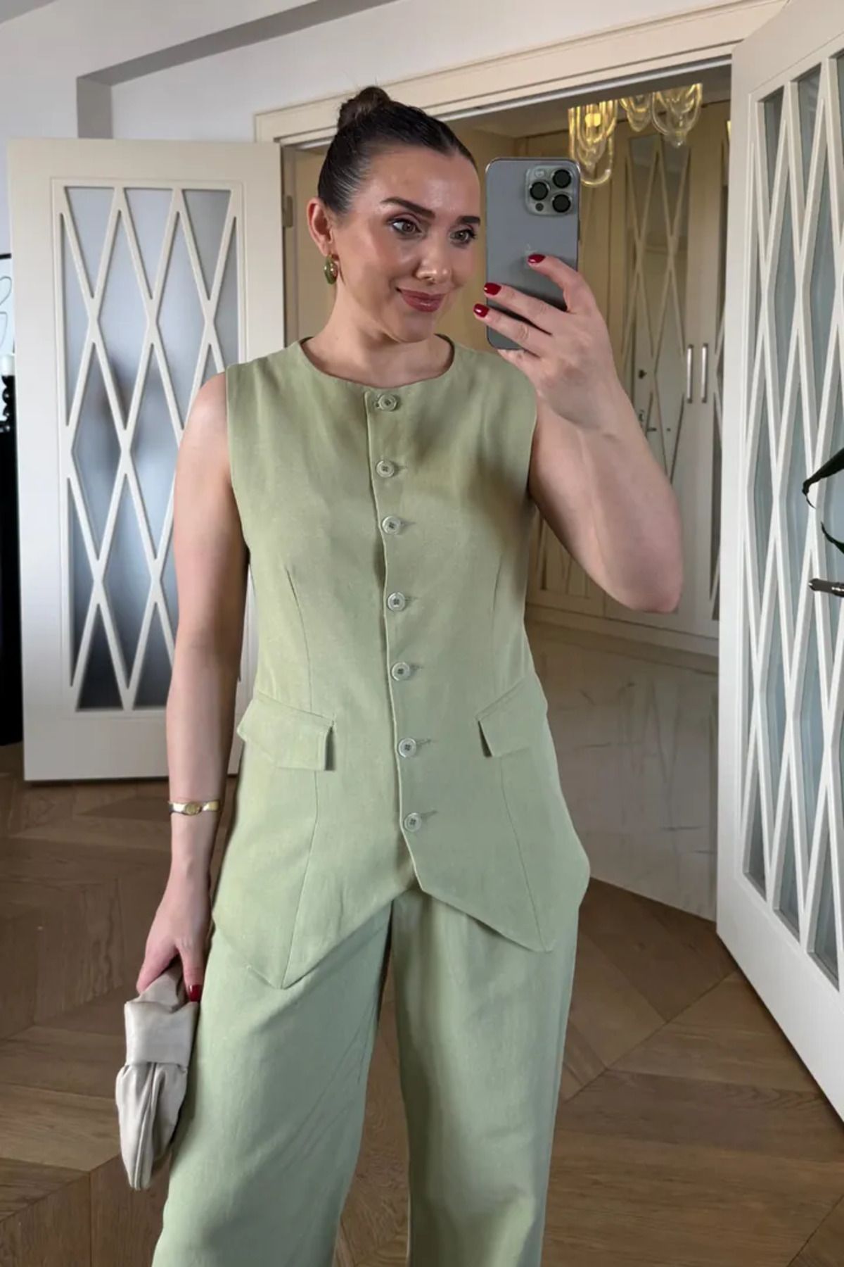 Tuba Butik Bisiklet Yaka Keten Karışımlı Kadın Yelek