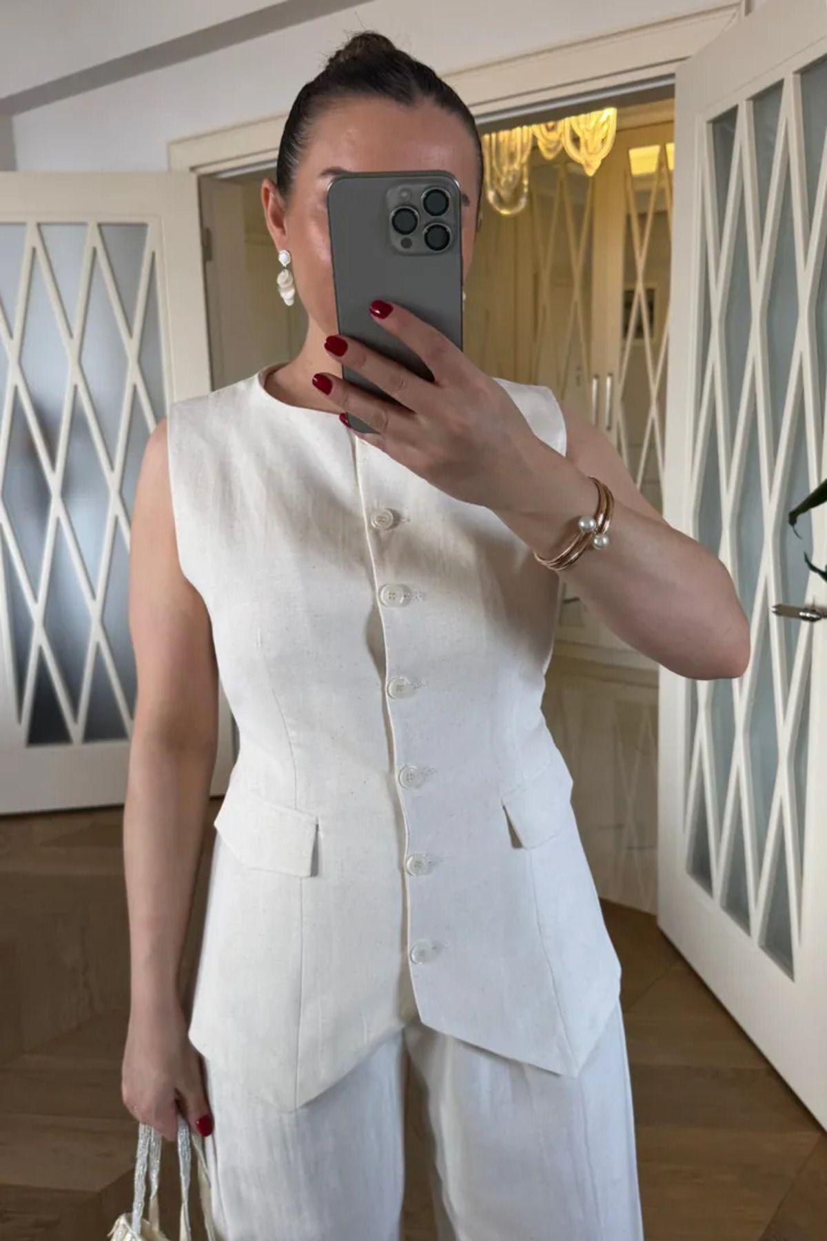 Tuba Butik Bisiklet Yaka Keten Karışımlı Kadın Yelek