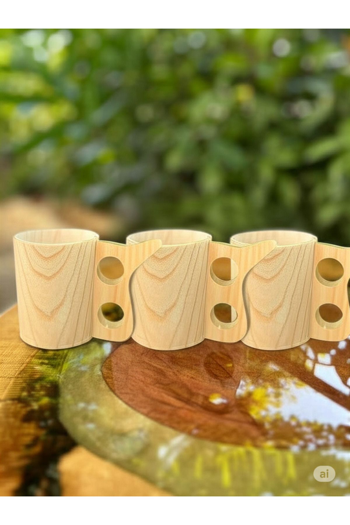 SUR AHŞAP EPOKSİ Meşe Ağacından El Yapımı Organik Üç Adet Kuksa Bardak 9*7 cm