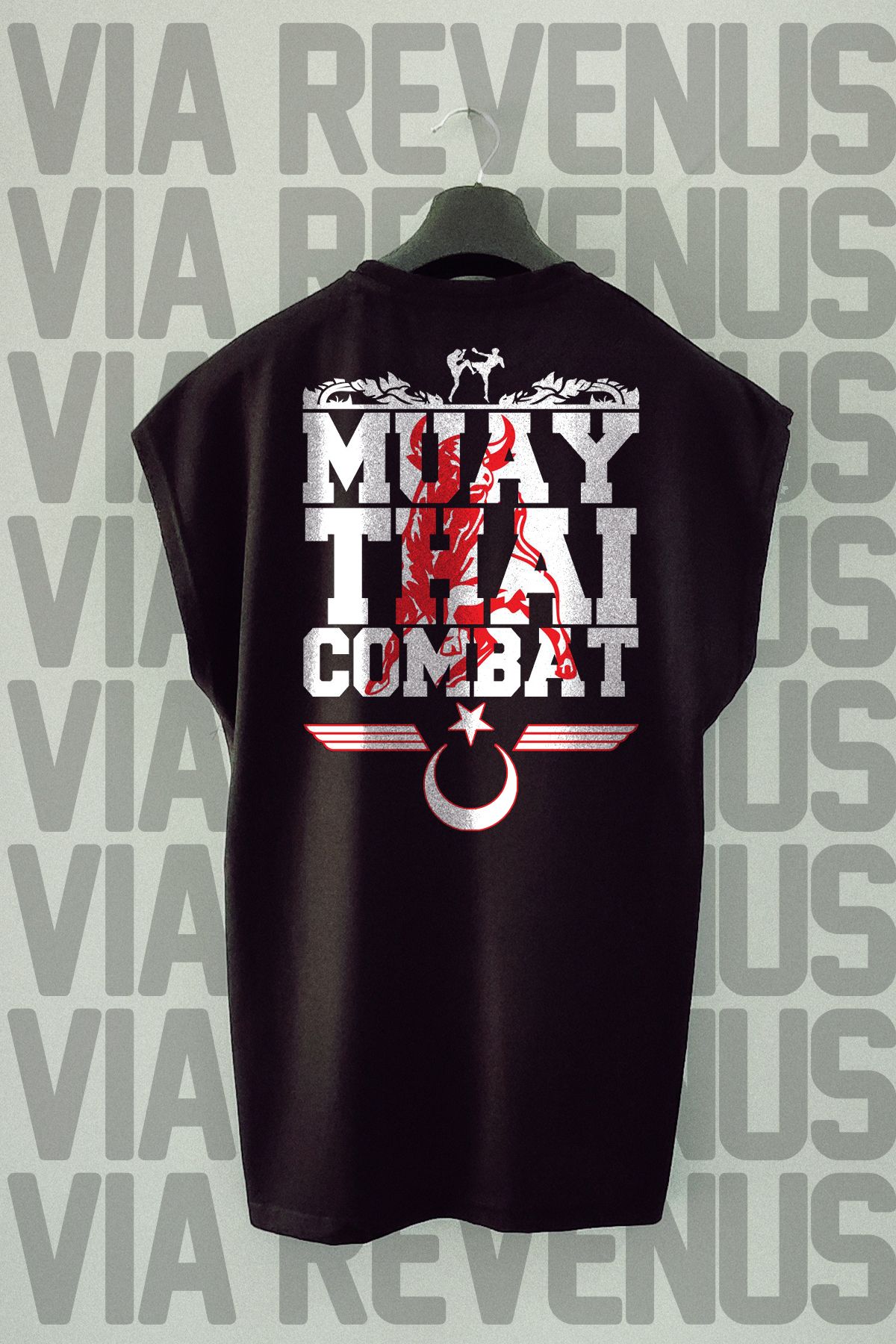 Vordevia Muay Thai Türkiye Sırt Baskılı Sıfır Kollu Bisiklet Yaka Spor Tshirt