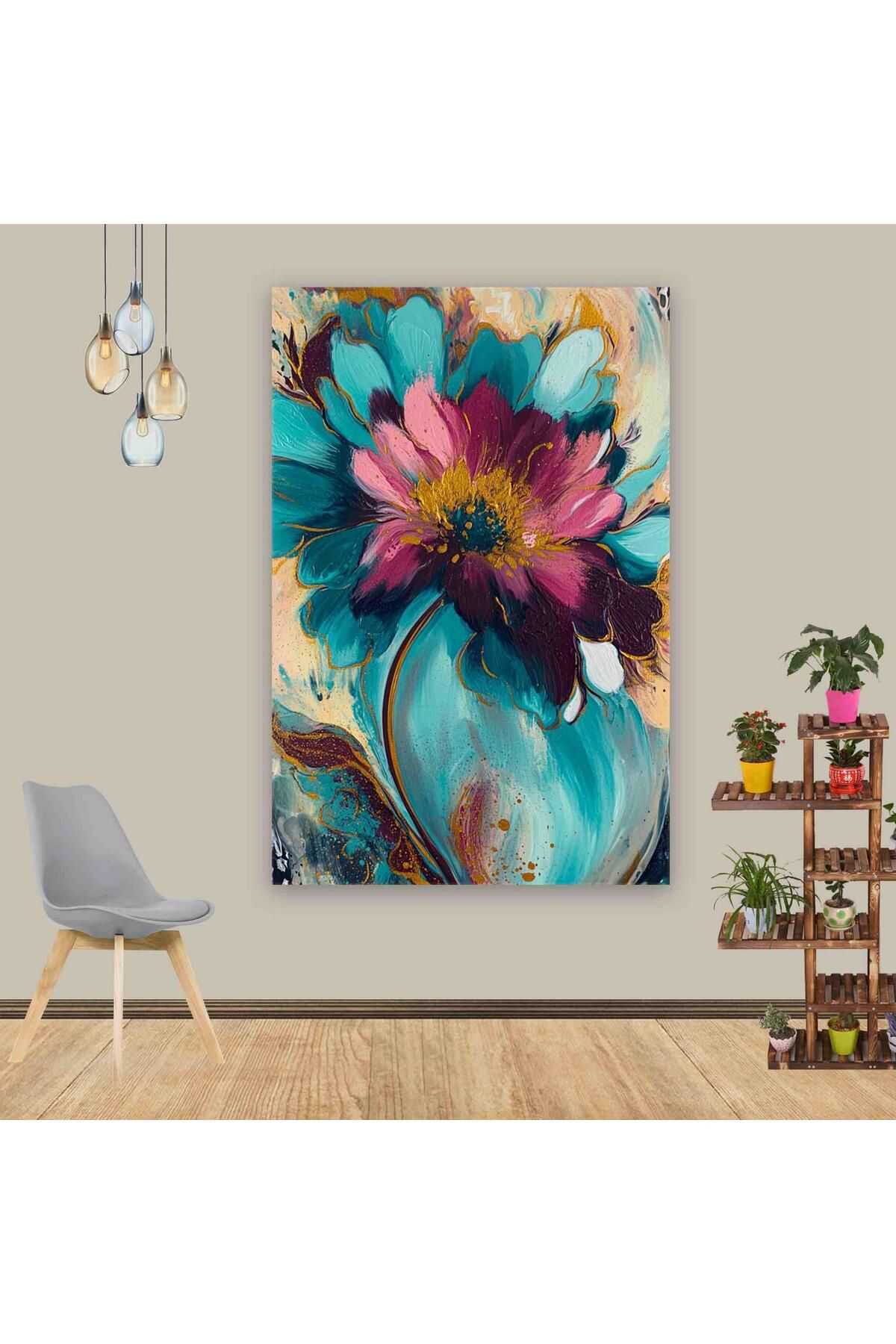 Ritmo Canvas Mavi Üzerine Mor Çiçek Kanvas Tablo
