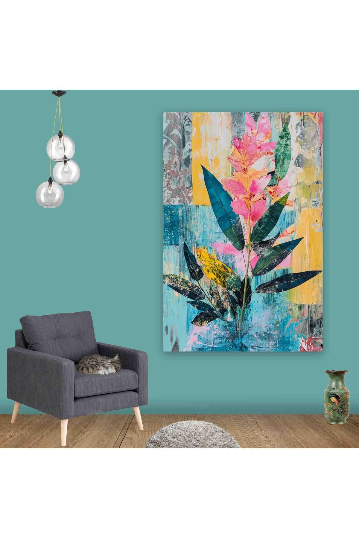 Ritmo Canvas Soyut Dekoratif Yapraklar Kanvas Tablo