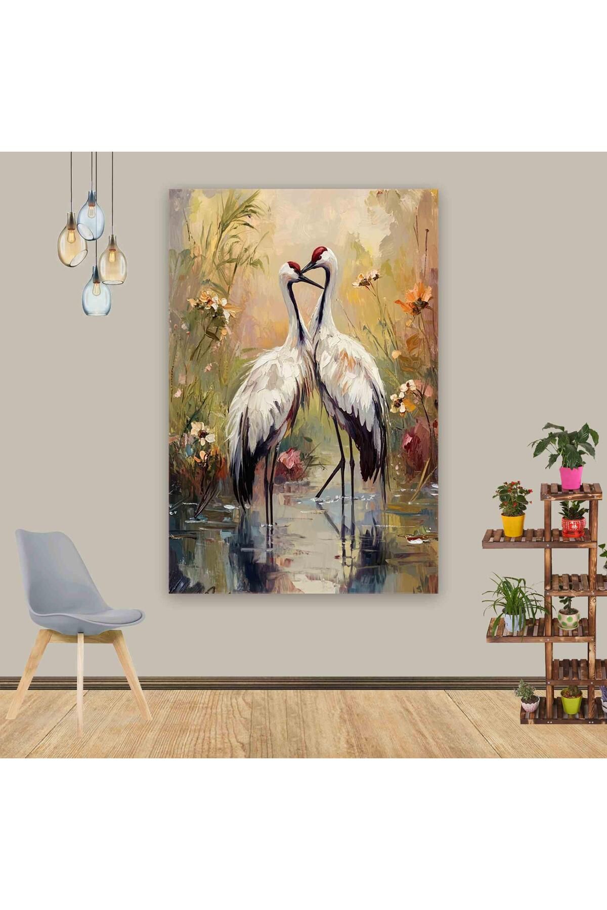 Ritmo Canvas Kırmızı Taçlı Turnalar Yağlı Boya Kanvas Tablo