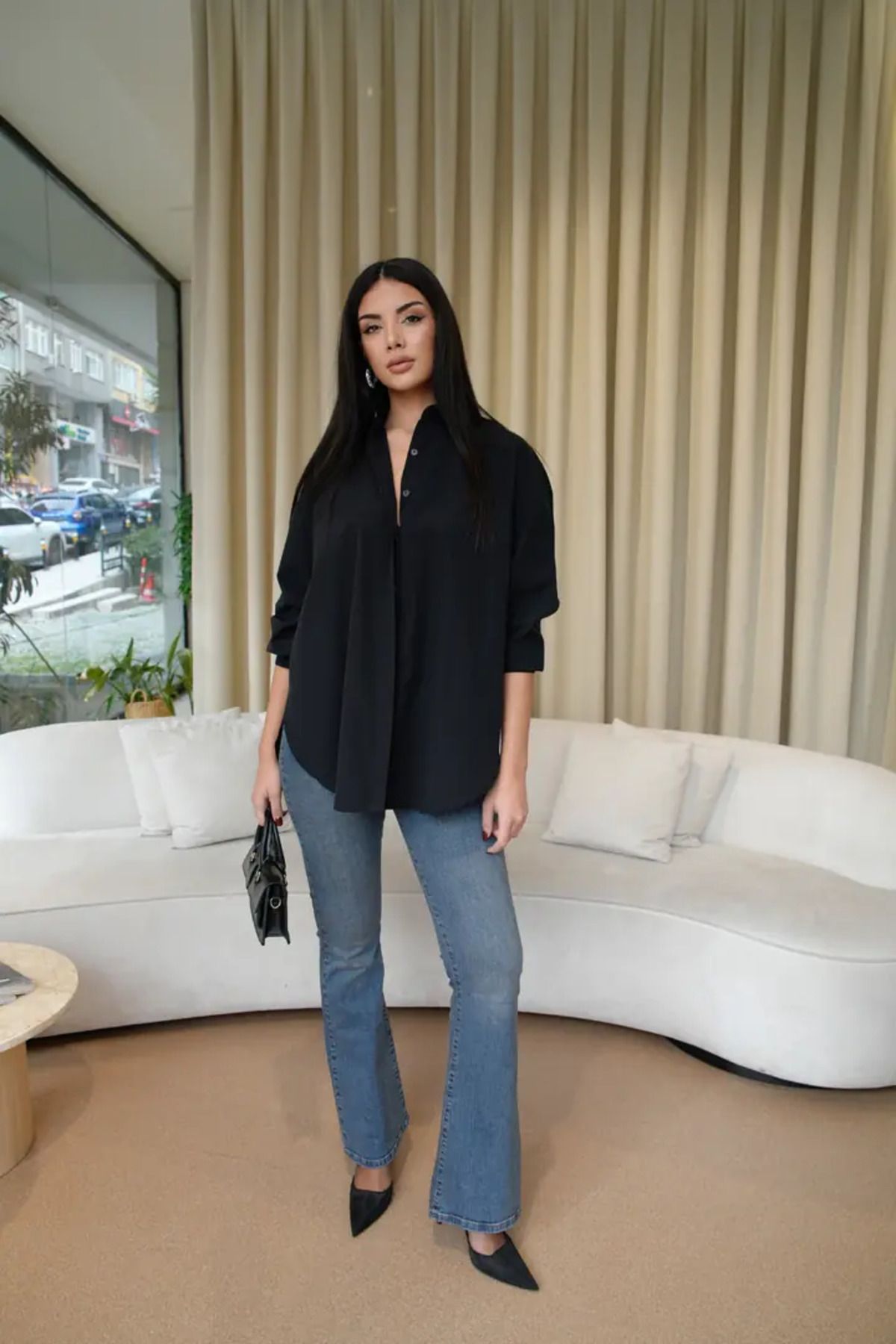 Tuba Butik Oversize Basic Kadın Gömlek