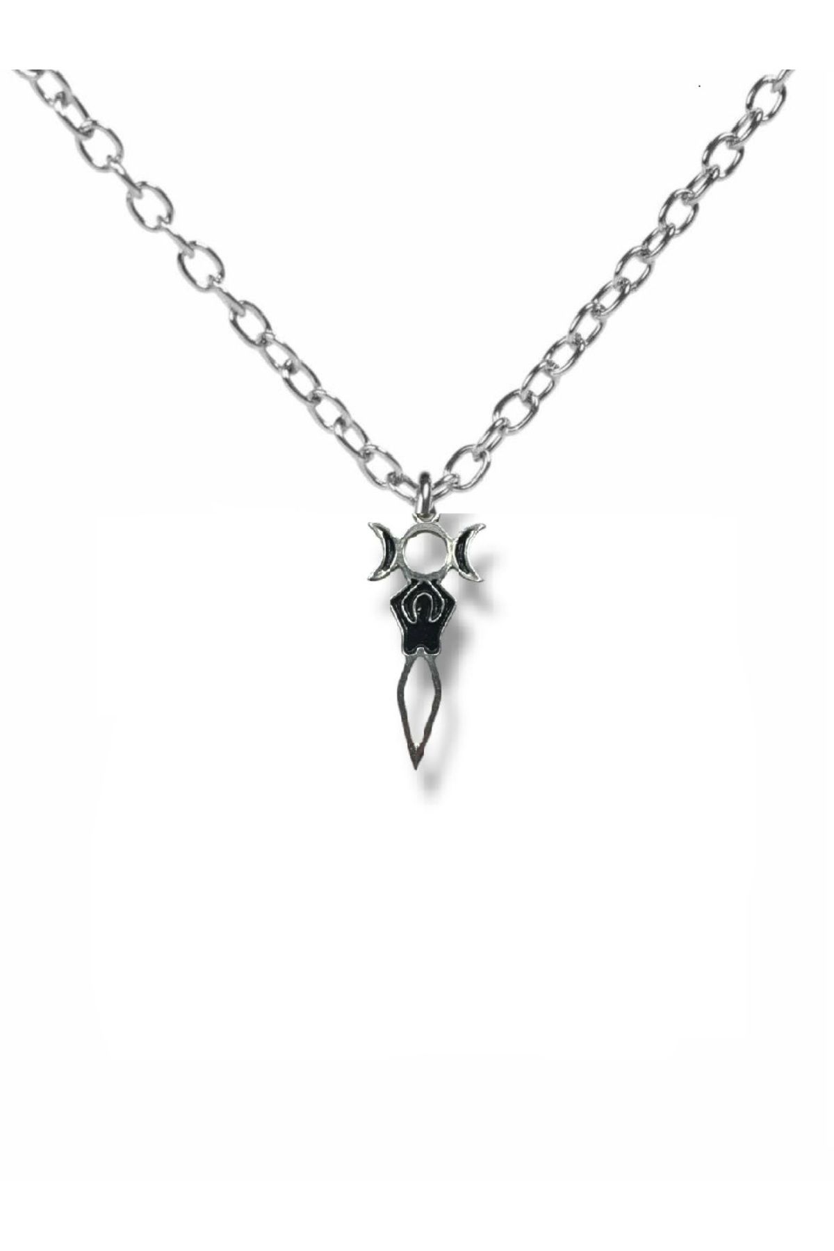 Herşey Nota Ay Tanrıçası Figürlü Witchcraft Kolye 60 cm Zincirli | Mistik ve Gotik Unisex Takı