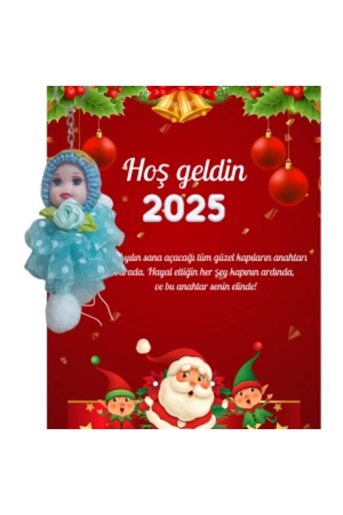 shopwave Yeni Yıl Noel Baba Kart Üzerinde Anahtarlık (Kişiye Özel Yazı Yazdırılabilir) Tütü Bebek 5 Adet