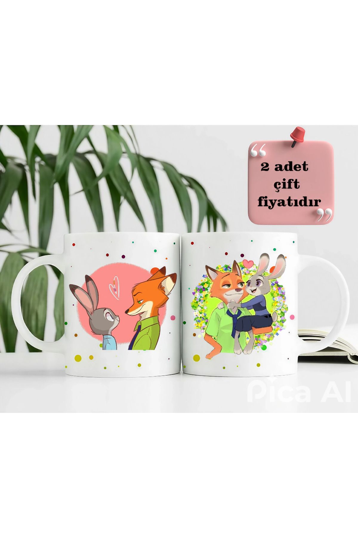 GünayStore Zootropolis Nick ve Judy 2’li Çift Sevgili Hediye Kupası Bardak Kahve Çay Fincanı 300 ml