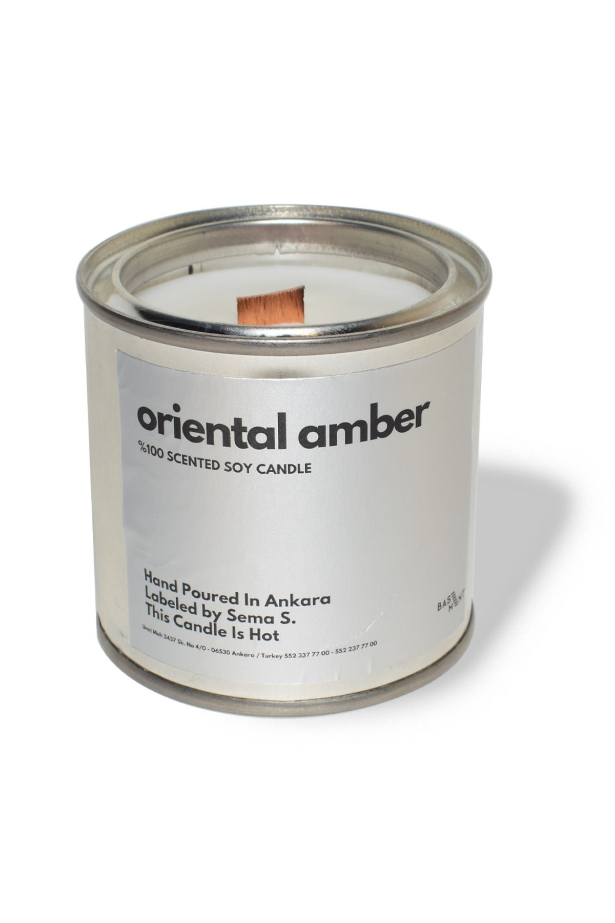 Basement Atellier Metal Kapta Esanslarla Zenginleşen Dekoratif Soya Mum : 280 gr : Oriental Amber