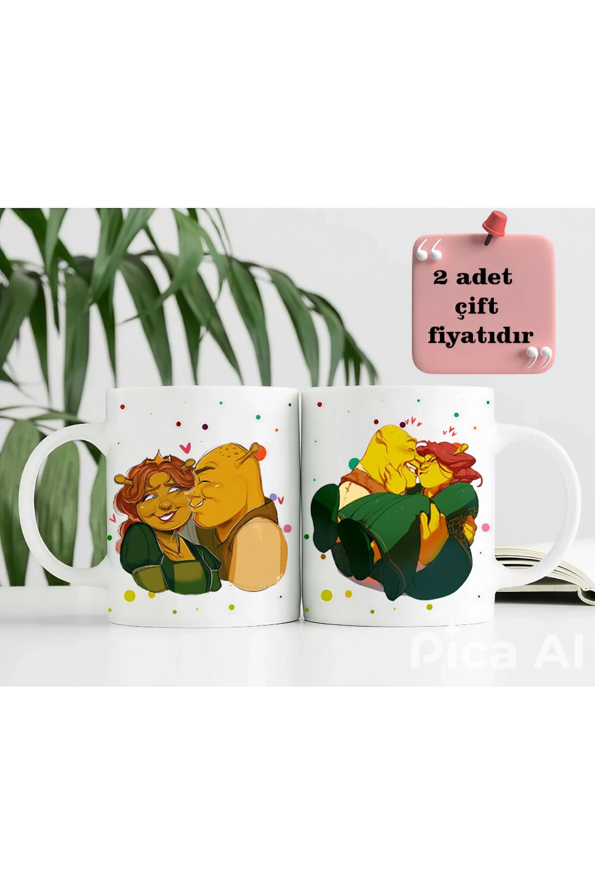 GünayStore Shrek & Fiona 2’li Sevgili Hediye Kupası Bardak Kahve Çay Fincanı 300 ml