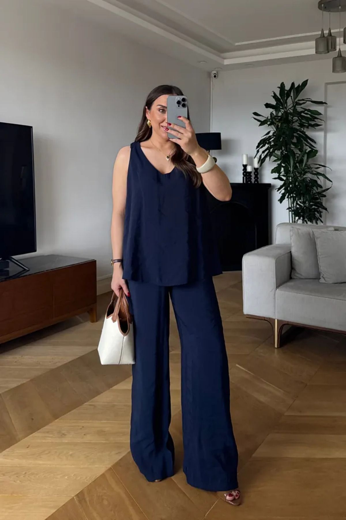 Tuba Butik V Yaka Bluz Pantolon Kadın Takım