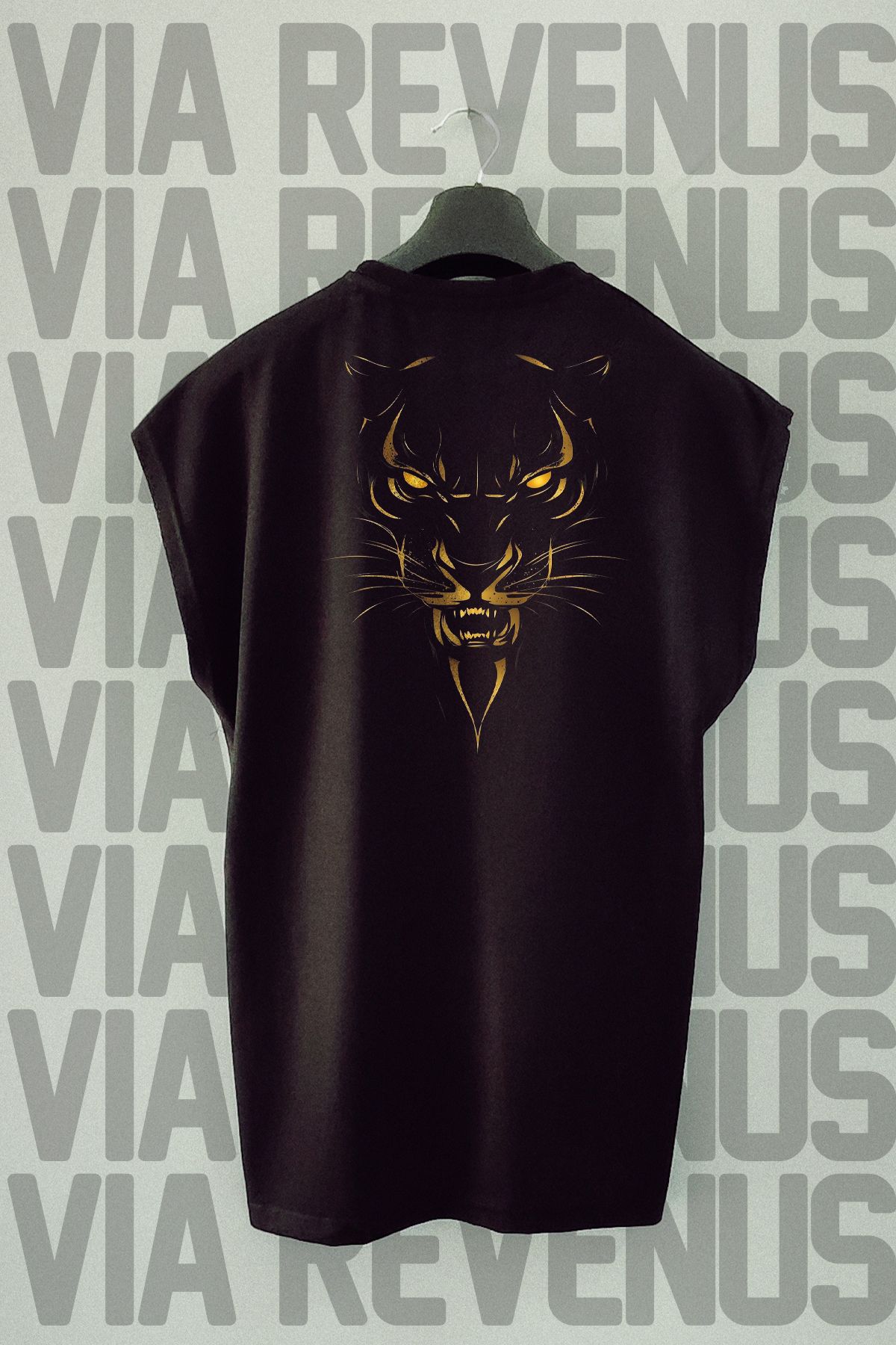Vordevia Panter Sırt Baskılı Sıfır Kollu Bisiklet Yaka Spor Tshirt