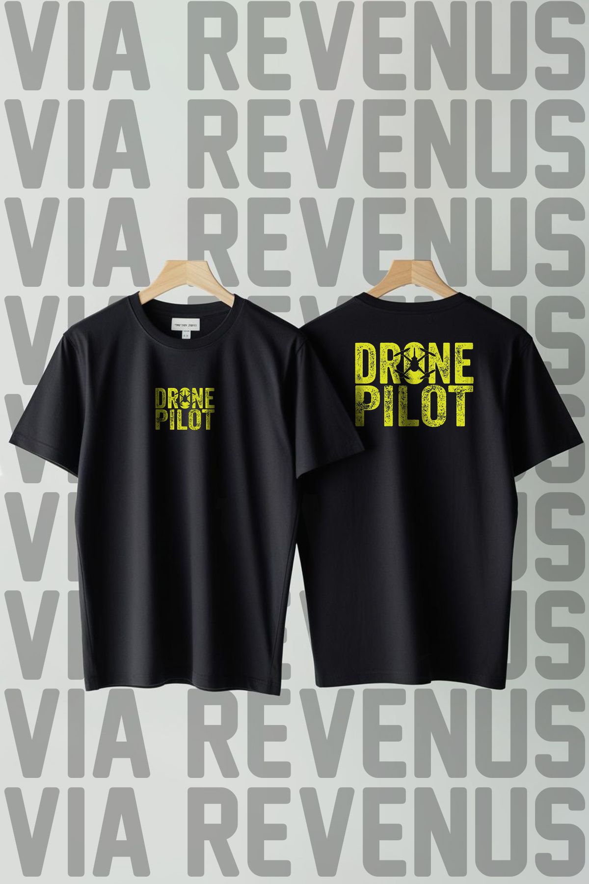 Vordevia Drone Pilot Ön ve Arka Baskılı Bisiklet Yaka Geniş Kalıp Unisex Tshirt