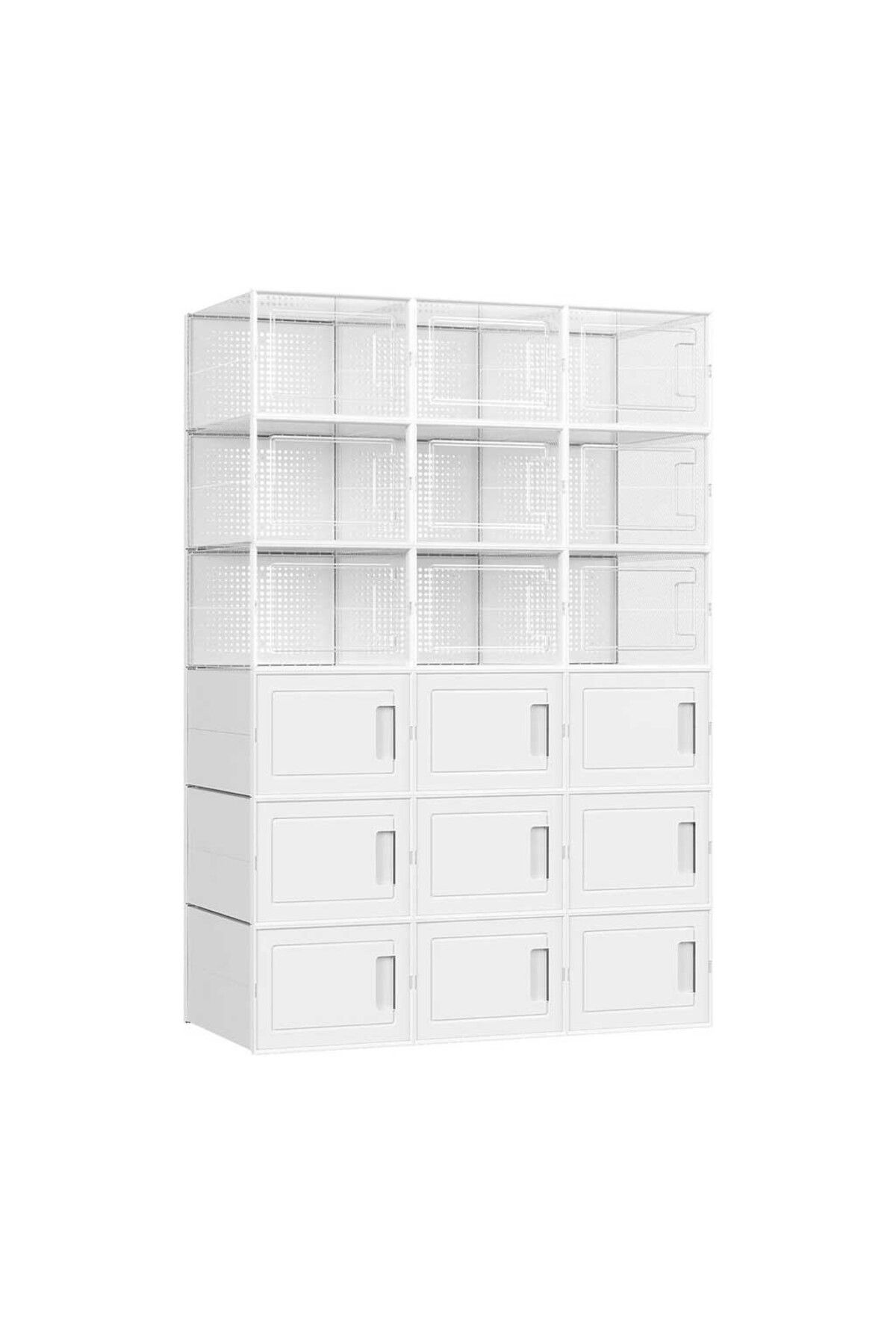 ASTERA Ayakkabı Kutuları 18'li Set - Plastik, Spor Ayakkabılar (44 Beden), 9 Şeffaf + 9 Beyaz
